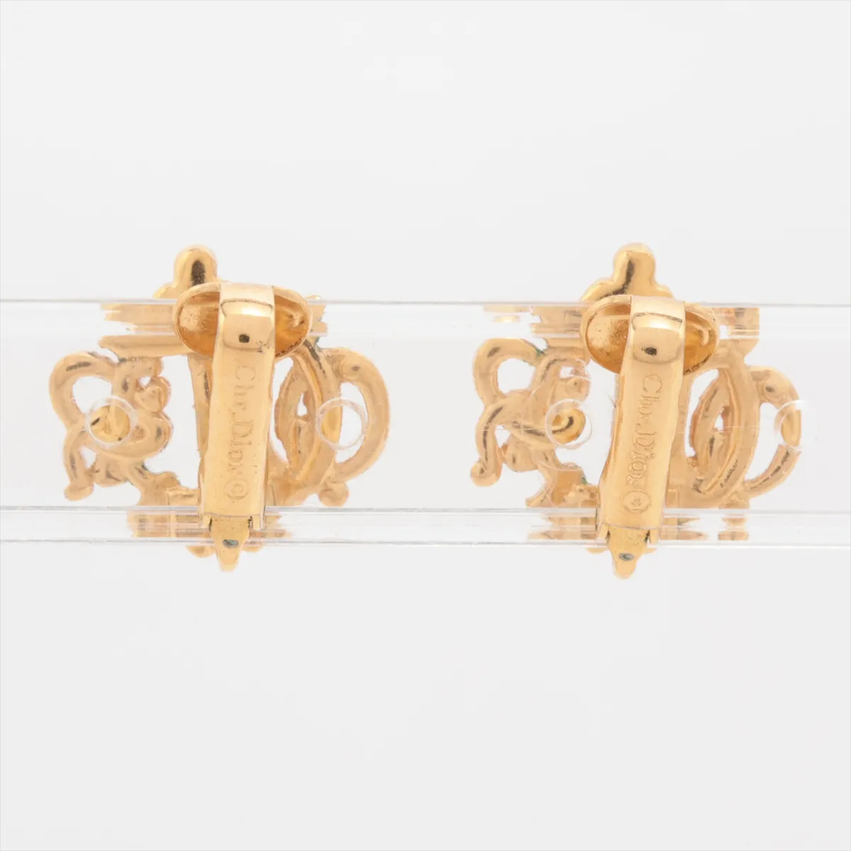 logo earrings (for both ears), GP gold. Shows signs of wear, including — view 2