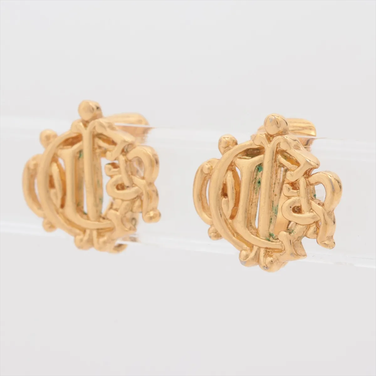 logo earrings (for both ears), GP gold. Shows signs of wear, including — view 3