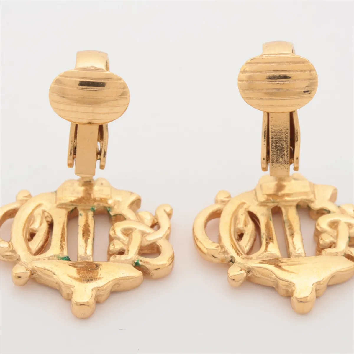 logo earrings (for both ears), GP gold. Shows signs of wear, including — view 4