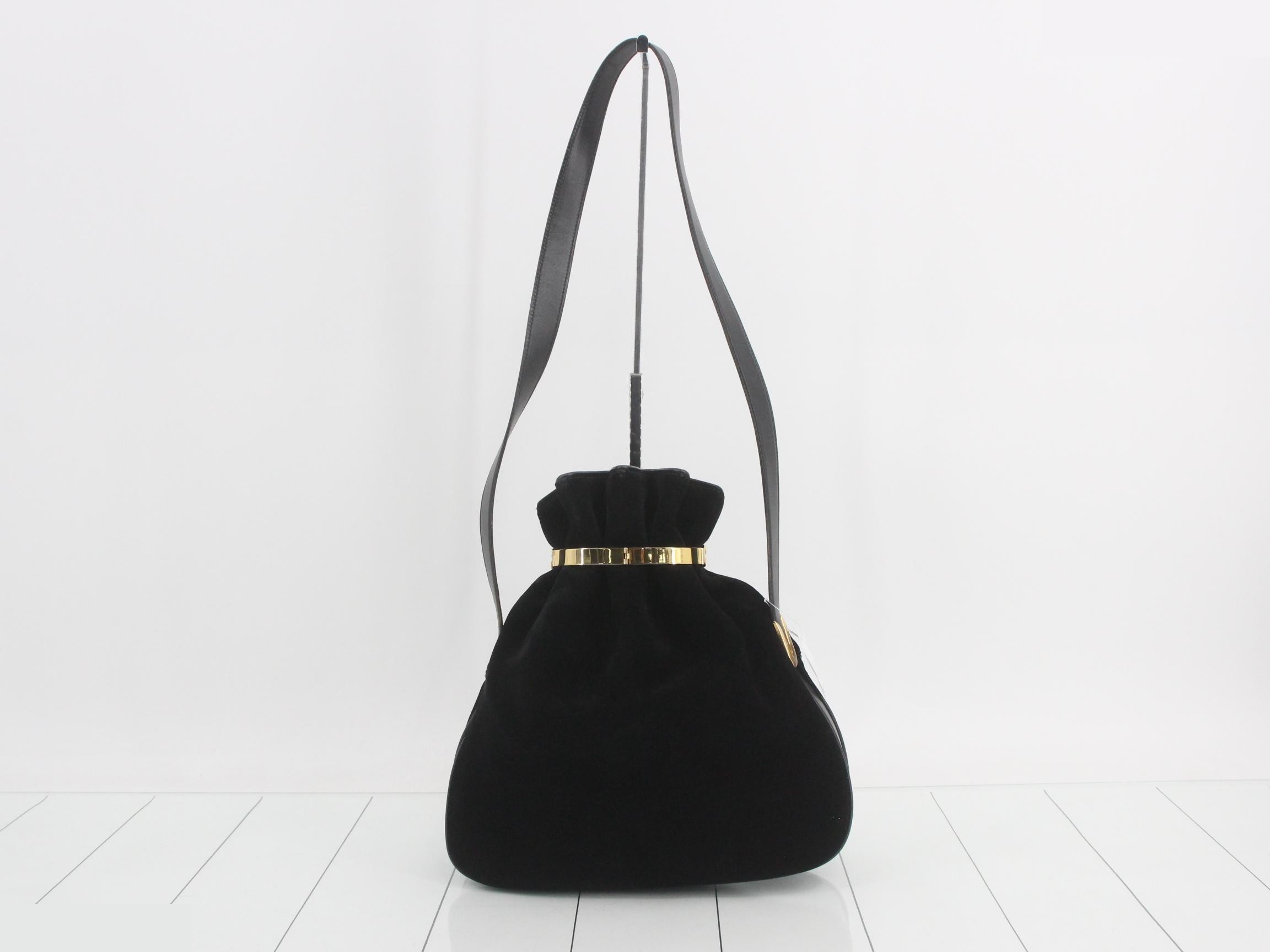 Suede drawstring shoulder bag, black — view 2