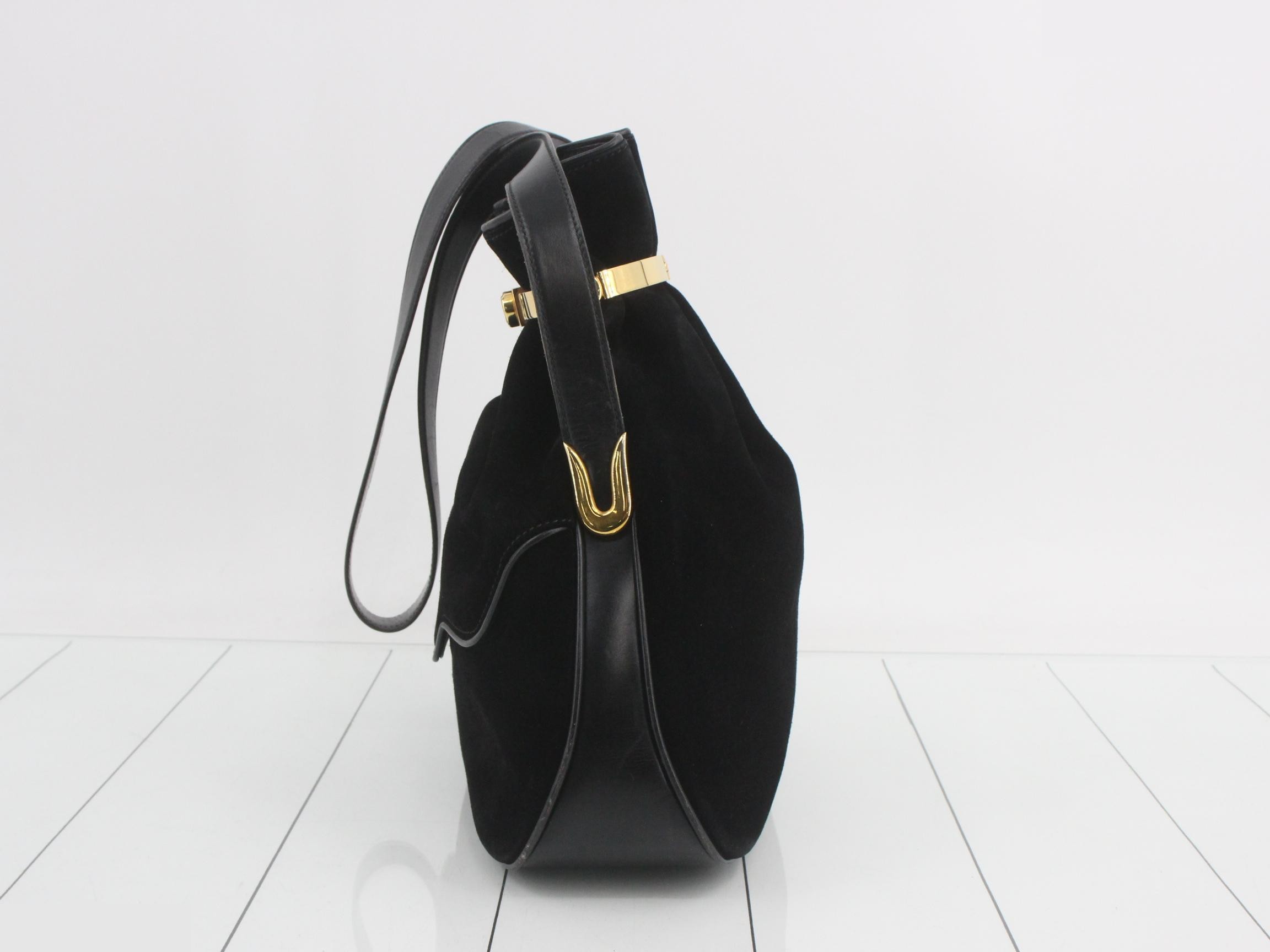 Suede drawstring shoulder bag, black — view 3