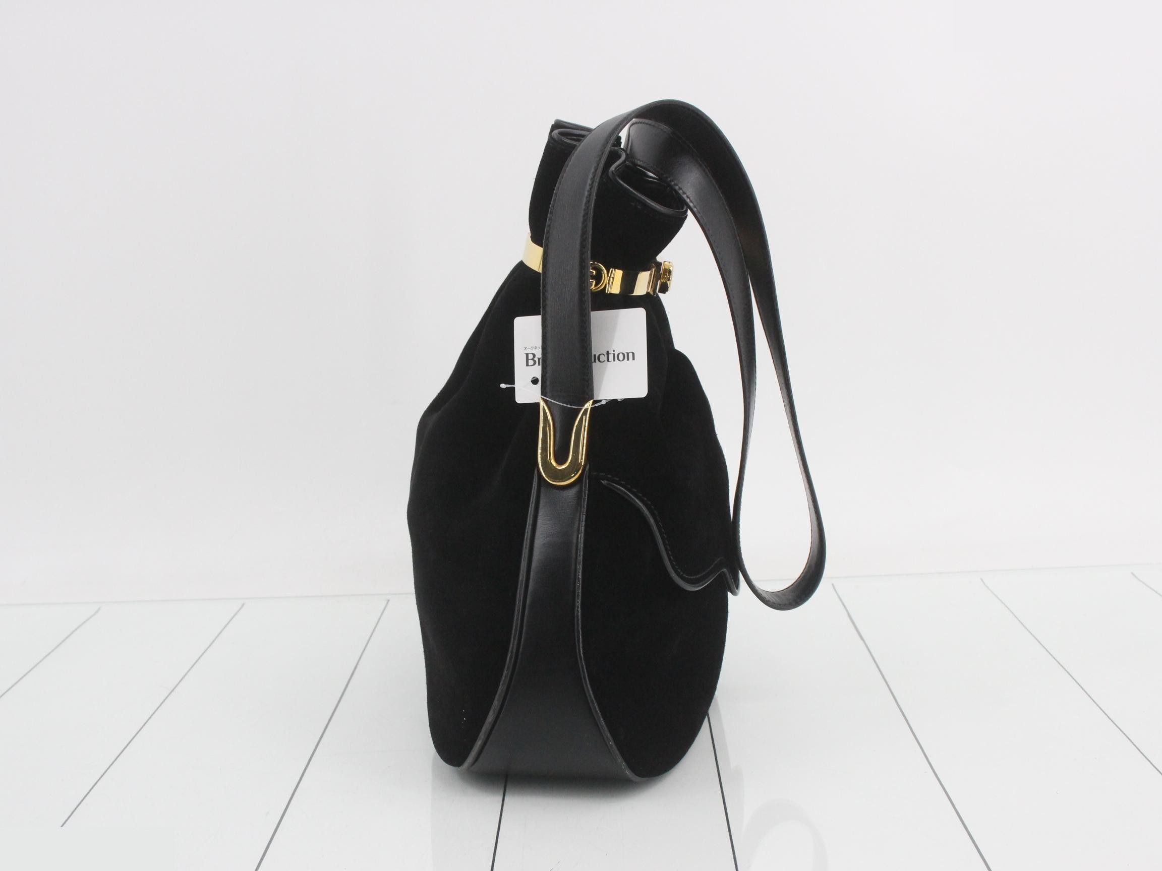 Suede drawstring shoulder bag, black — view 4