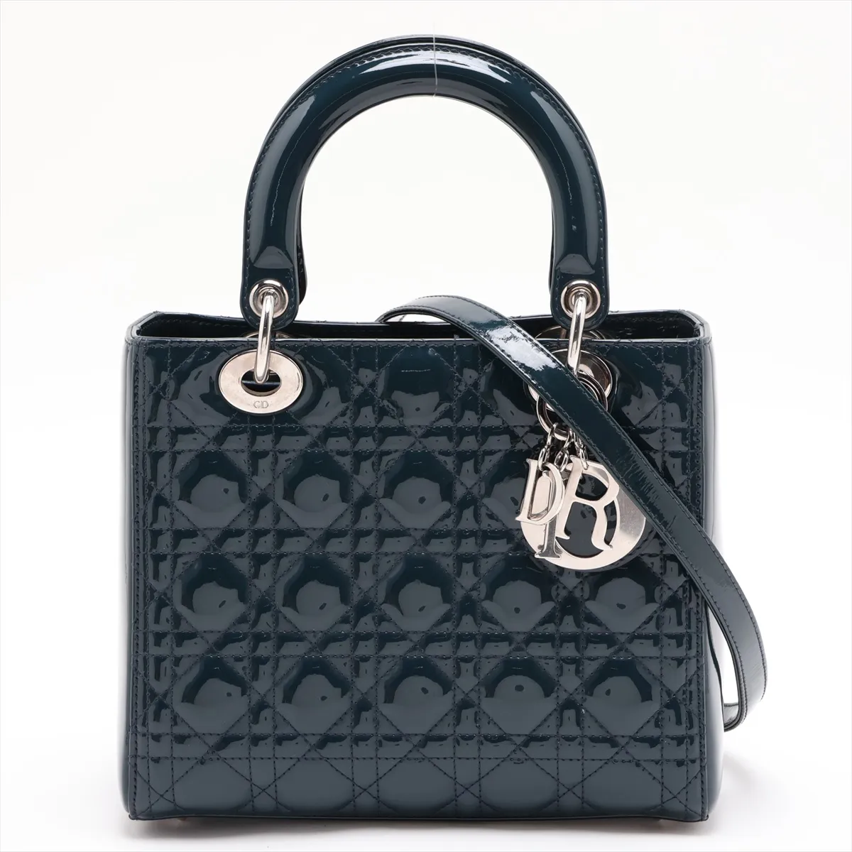 Cannage Lady Dior Patent Leather 2-Way Handbag, Green