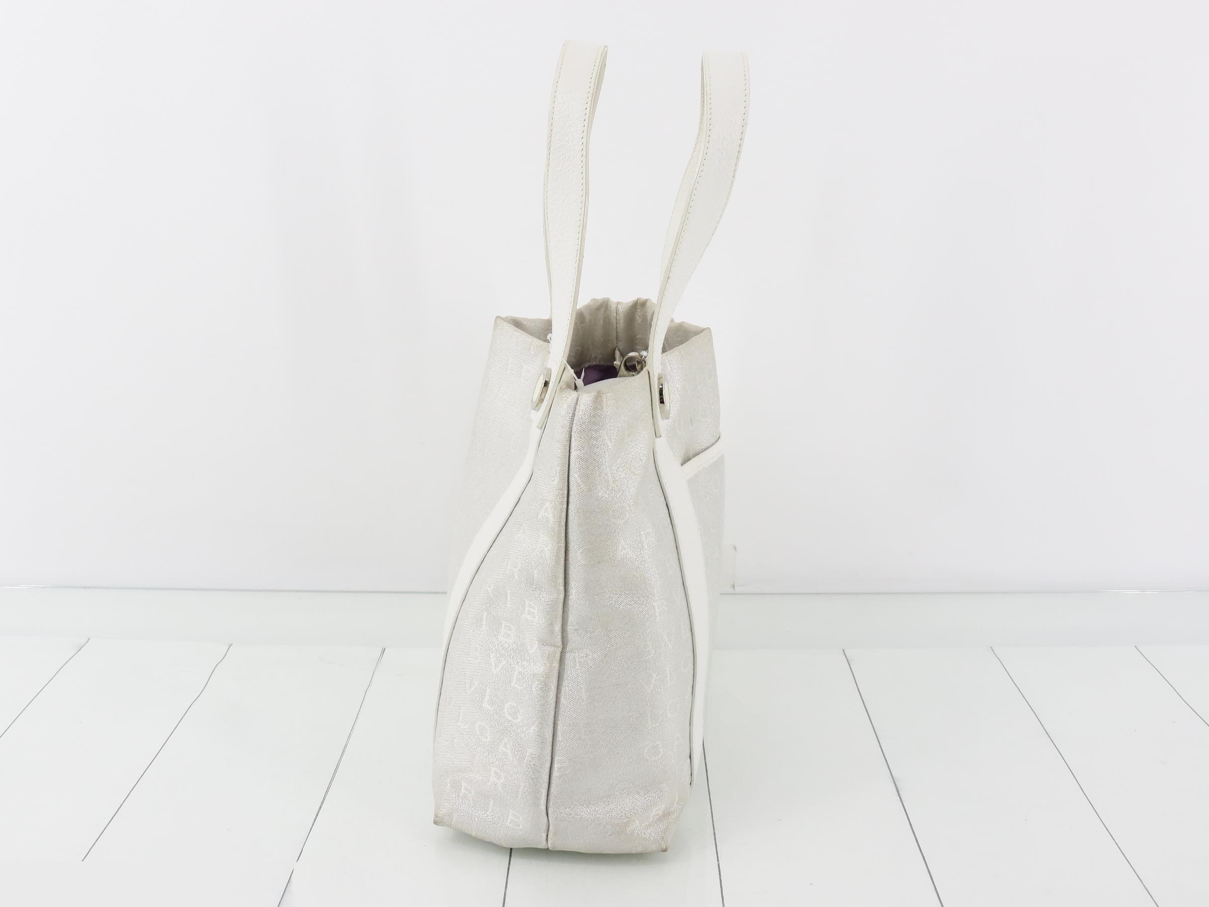 Logomania Handbag Silver Canvas Leather — view 4