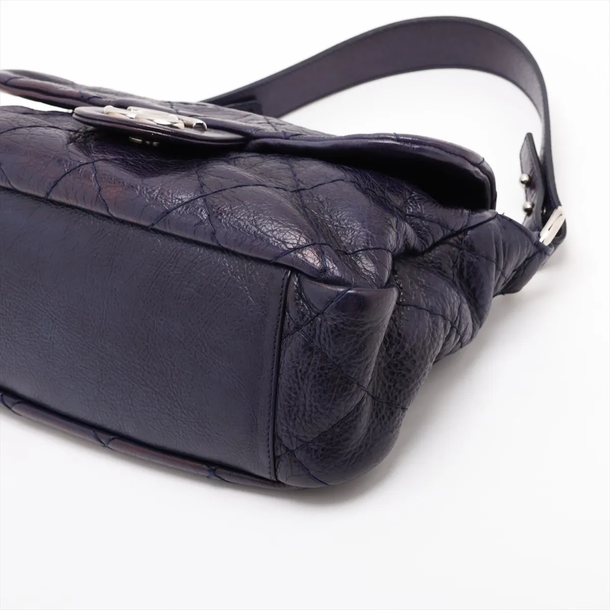 On the Road Vintage Calfskin Shoulder Bag, Navy, Silver Hardware, 13535486, Serial Number 13 — view 3