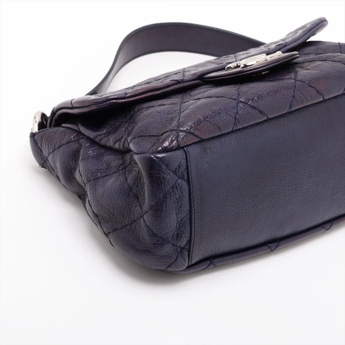 On the Road Vintage Calfskin Shoulder Bag, Navy, Silver Hardware, 13535486, Serial Number 13 — view 4