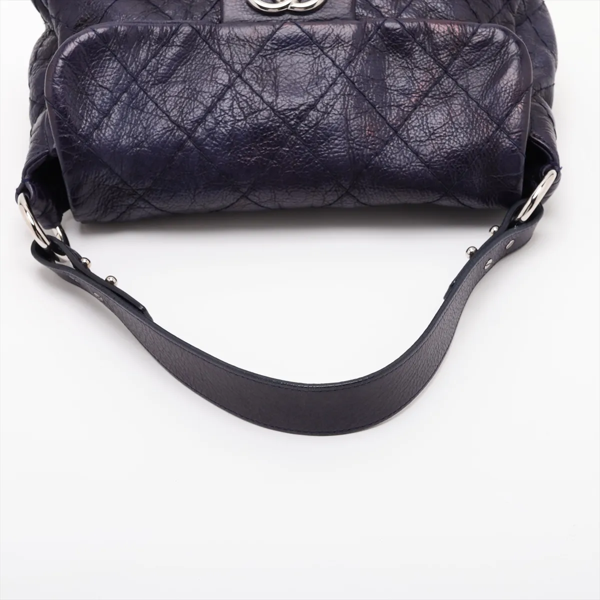 On the Road Vintage Calfskin Shoulder Bag, Navy, Silver Hardware, 13535486, Serial Number 13 — view 5