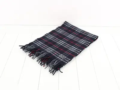 Nova Check Scarf, Navy, with tags.