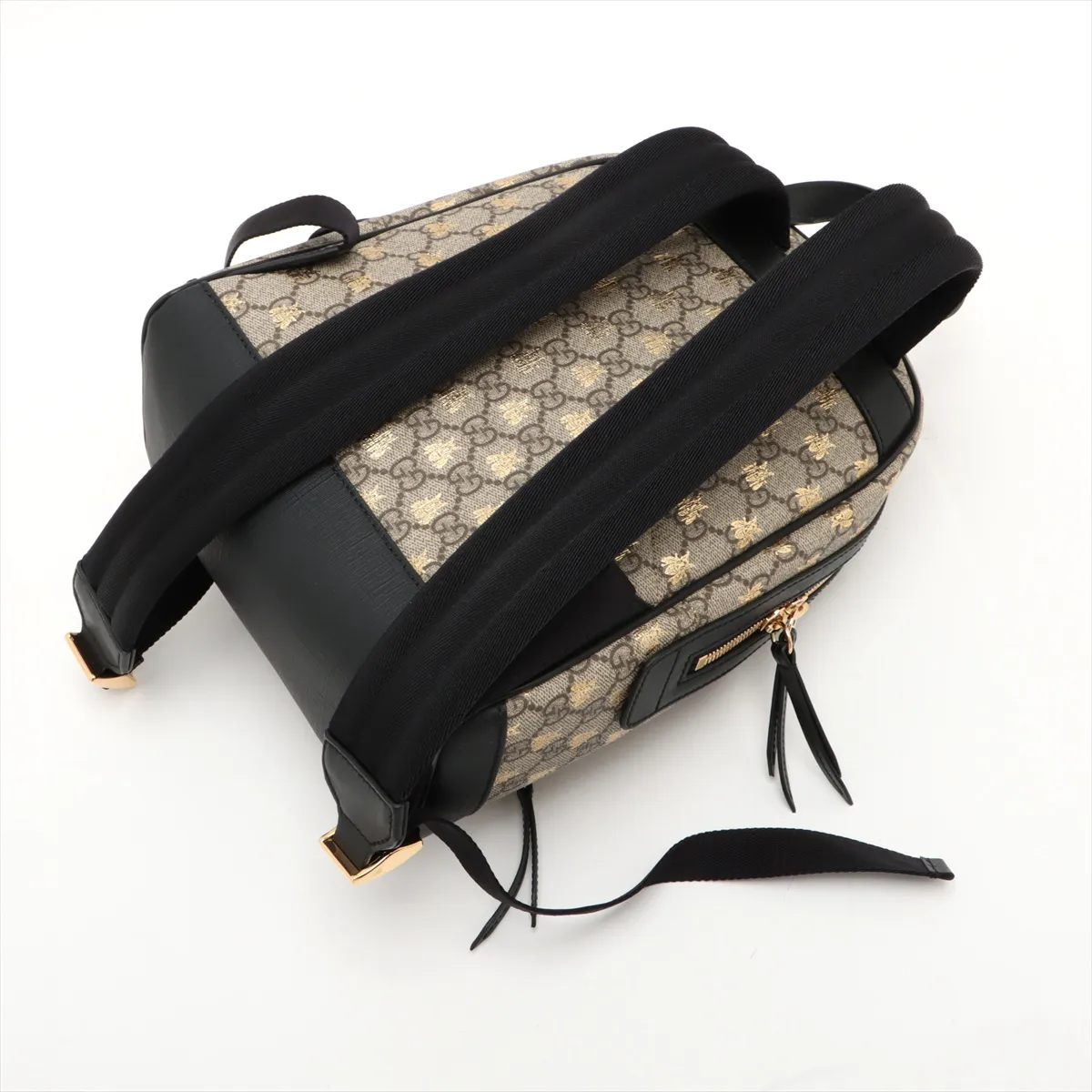 GG Supreme Bee PVC x Leather Backpack/Rucksack Beige x Black 427042 — view 5