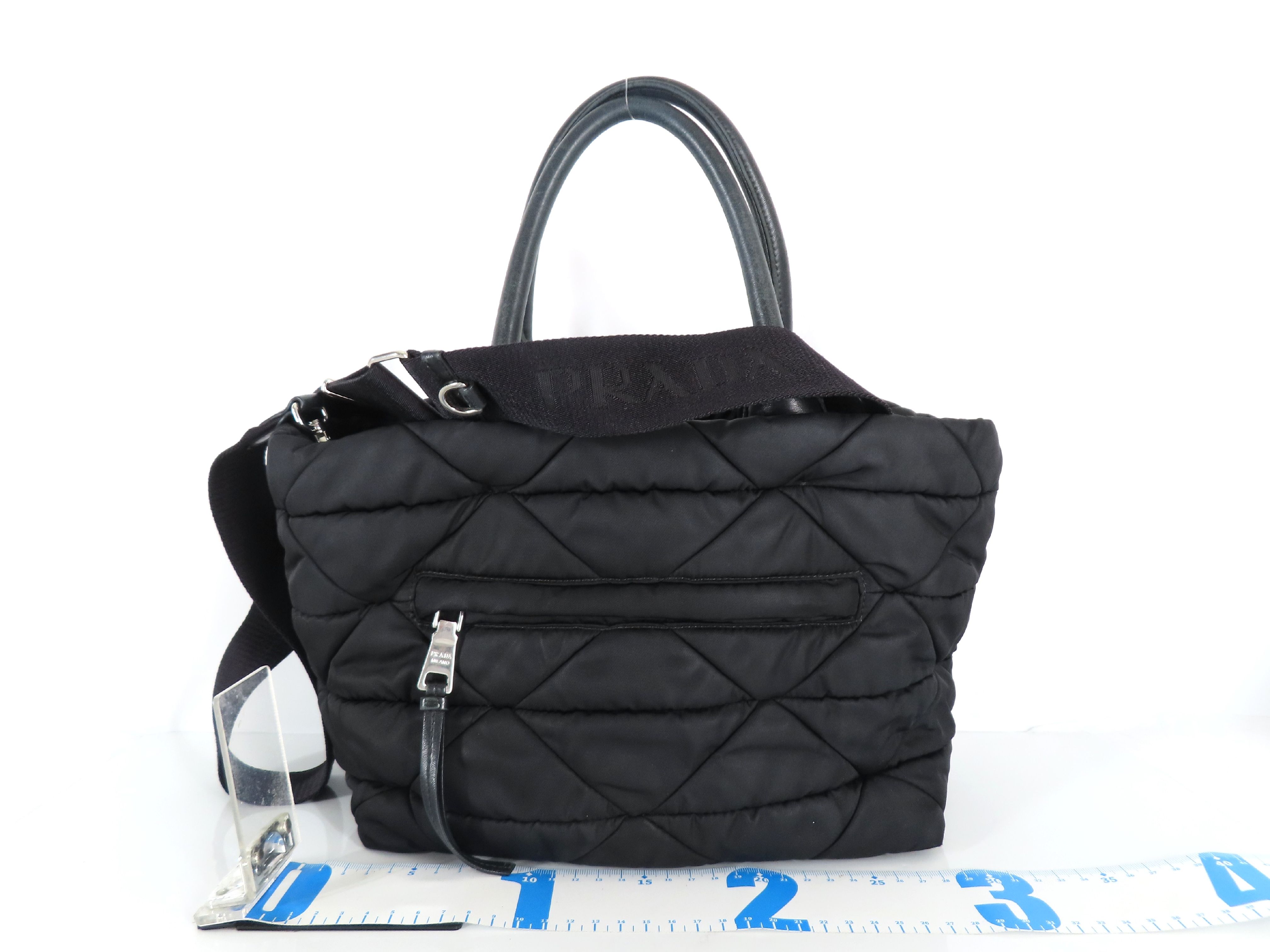 Tessuto Quilted Nylon x Leather Handbag, Black, 1BG436 — view 2