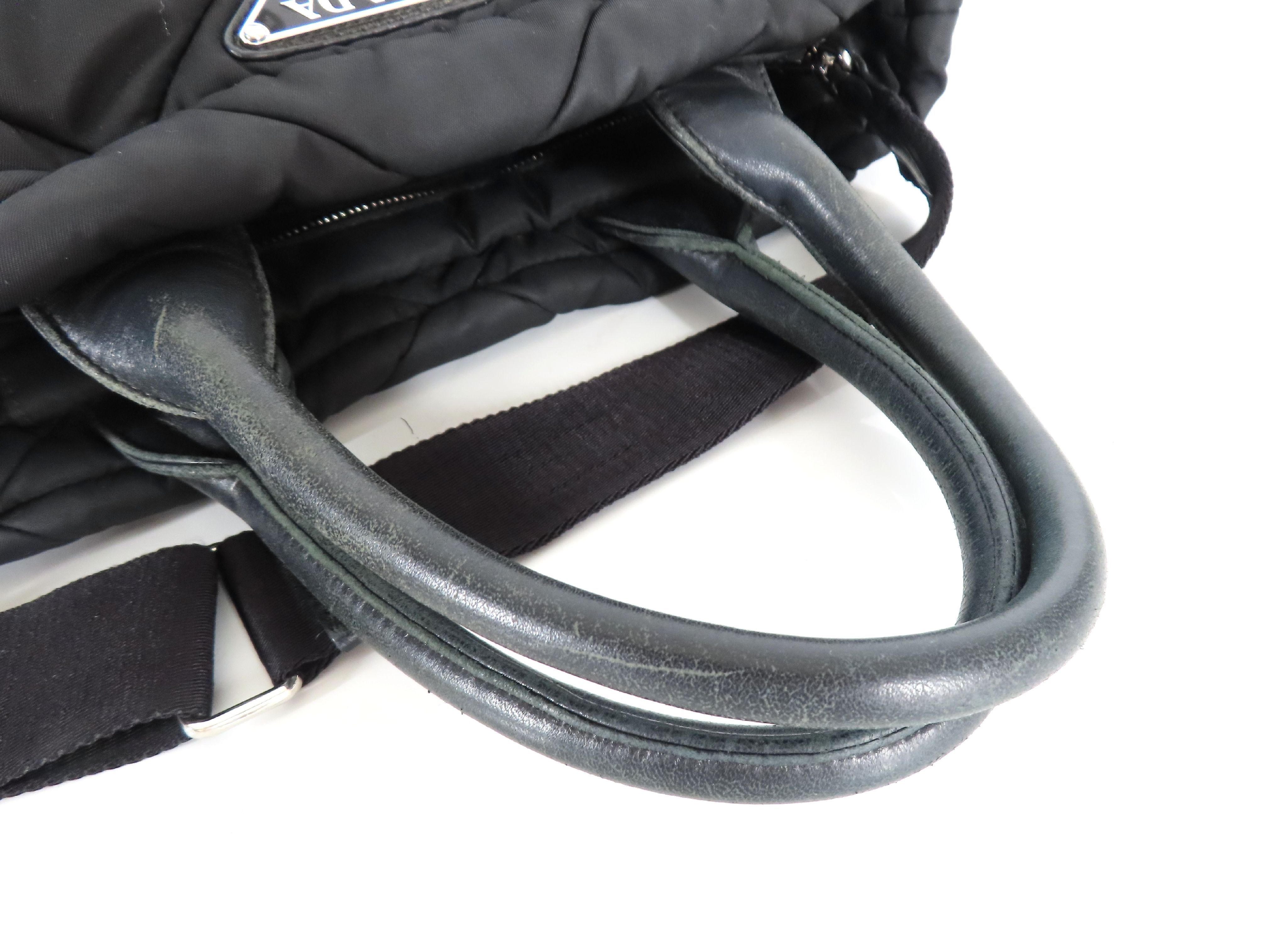 Tessuto Quilted Nylon x Leather Handbag, Black, 1BG436 — view 3