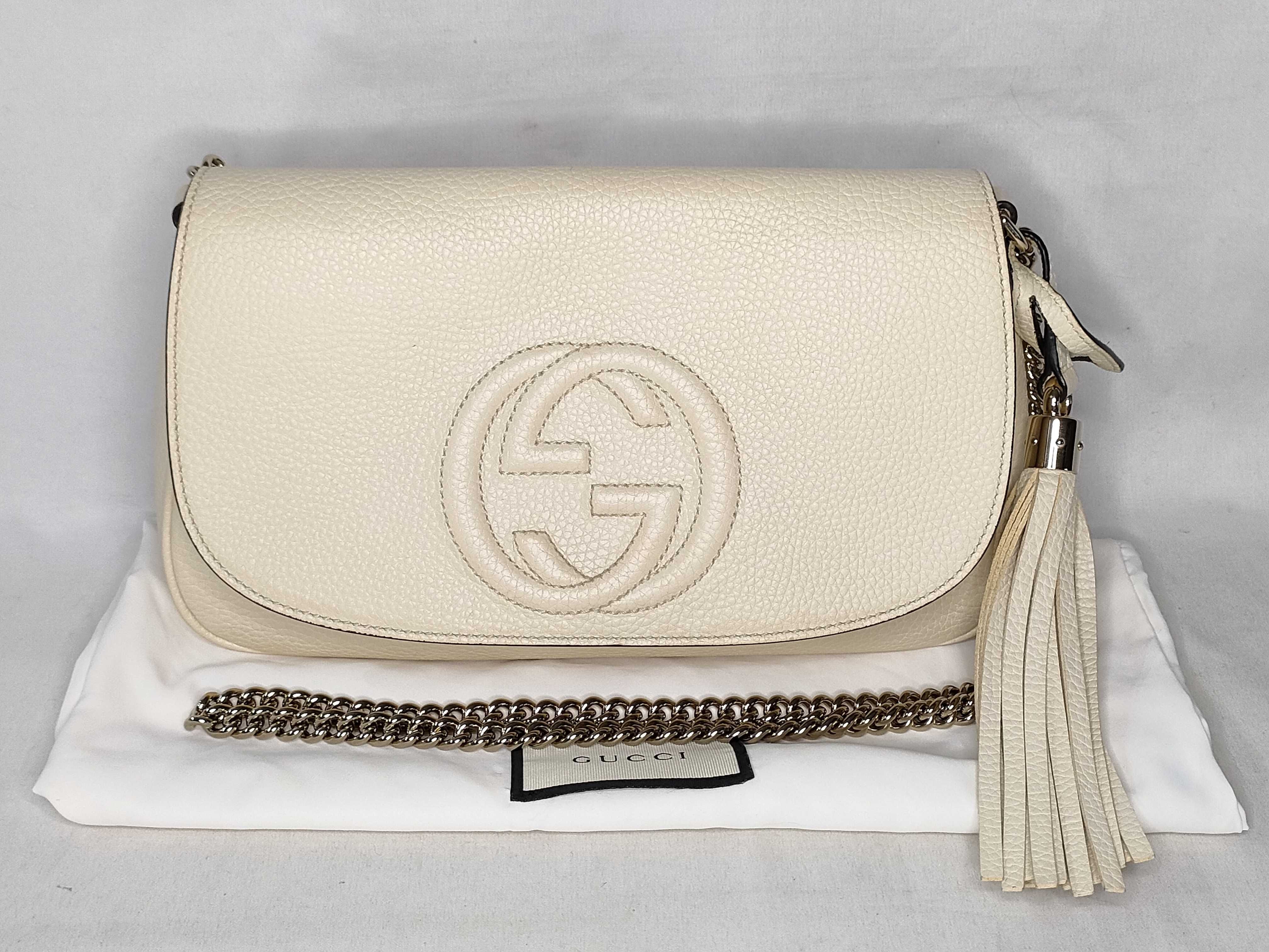 Soho Leather Chain Shoulder Bag, Ivory, 536224 (Outlet)