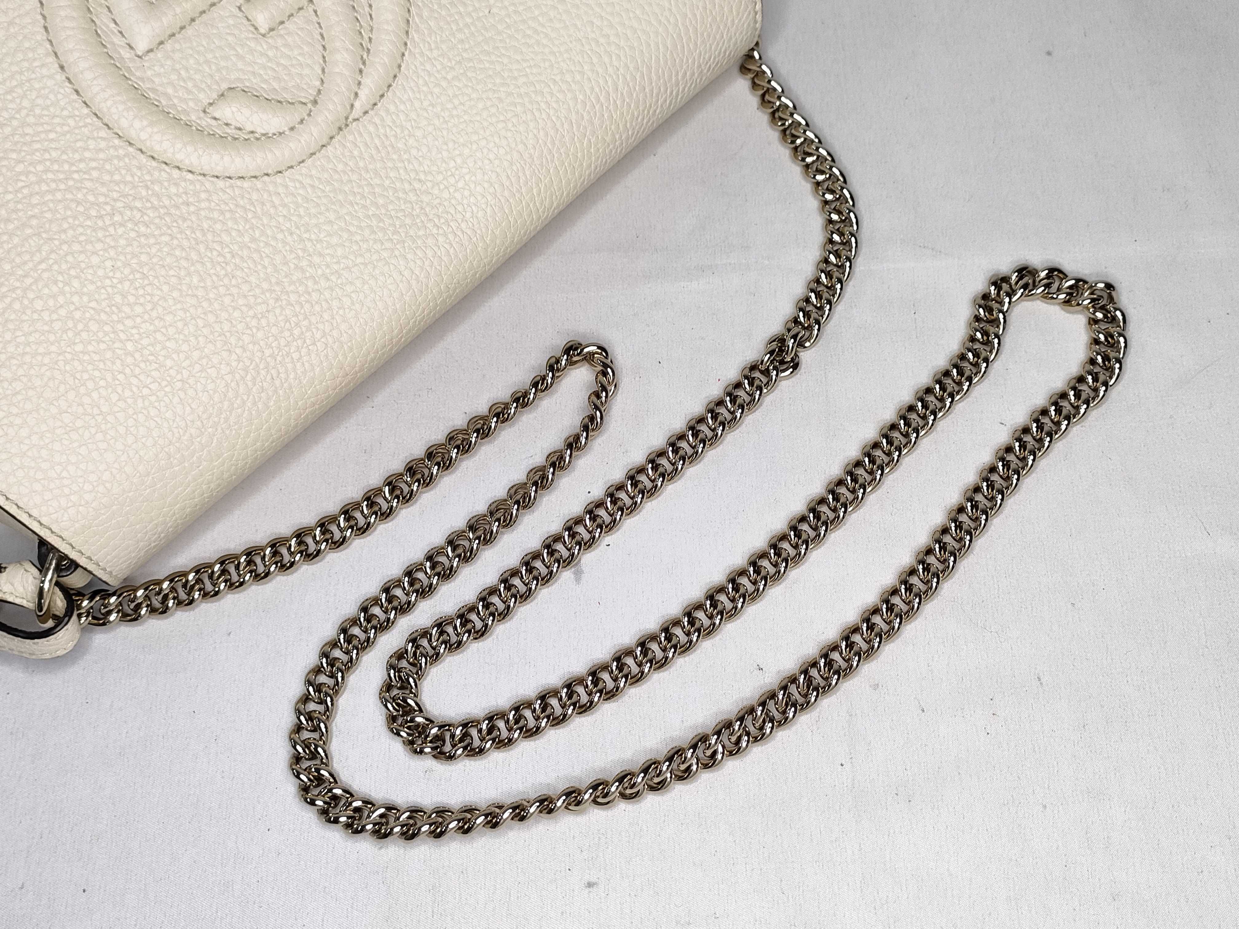 Soho Leather Chain Shoulder Bag, Ivory, 536224 (Outlet) — view 3