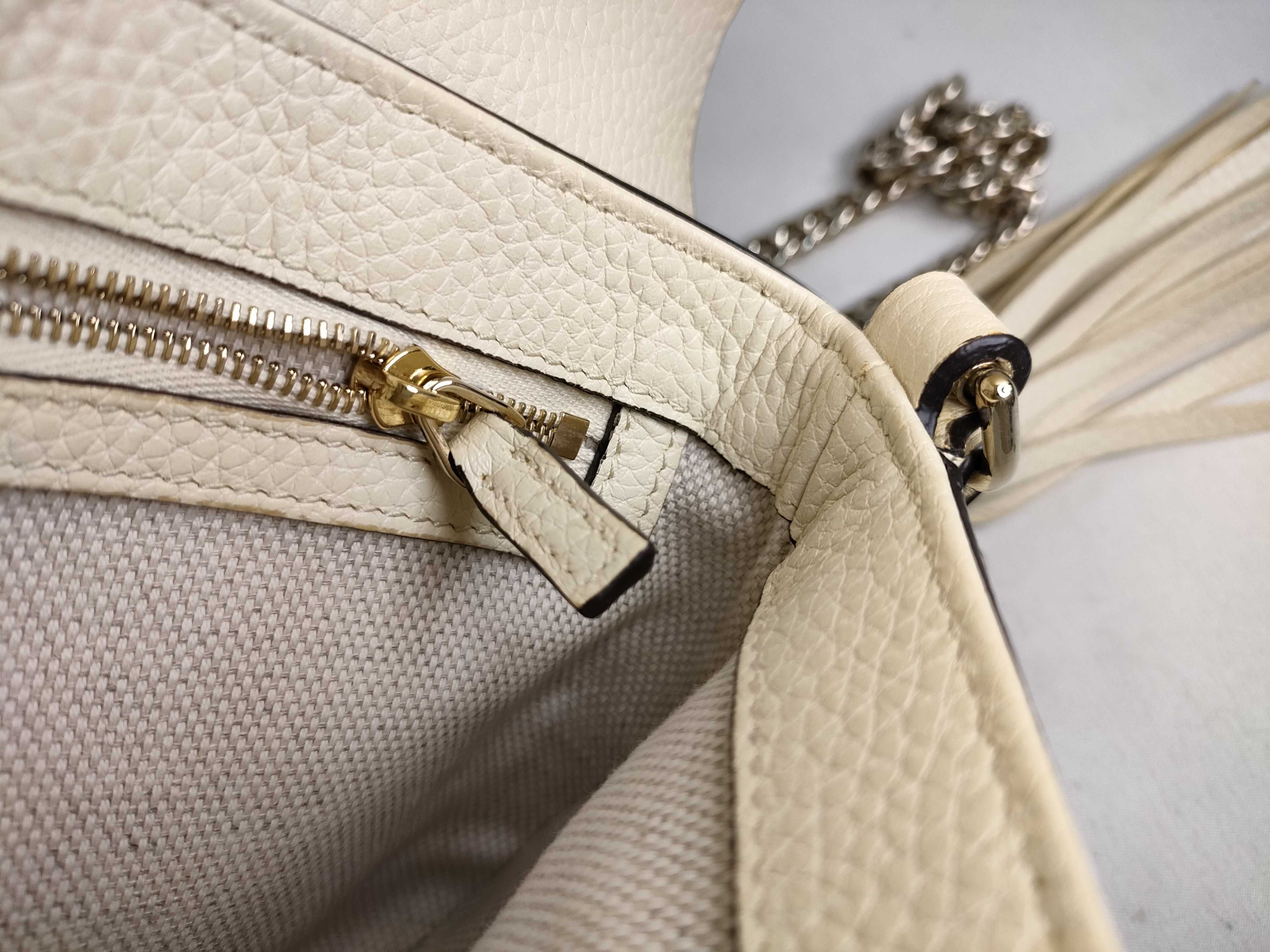 Soho Leather Chain Shoulder Bag, Ivory, 536224 (Outlet) — view 9
