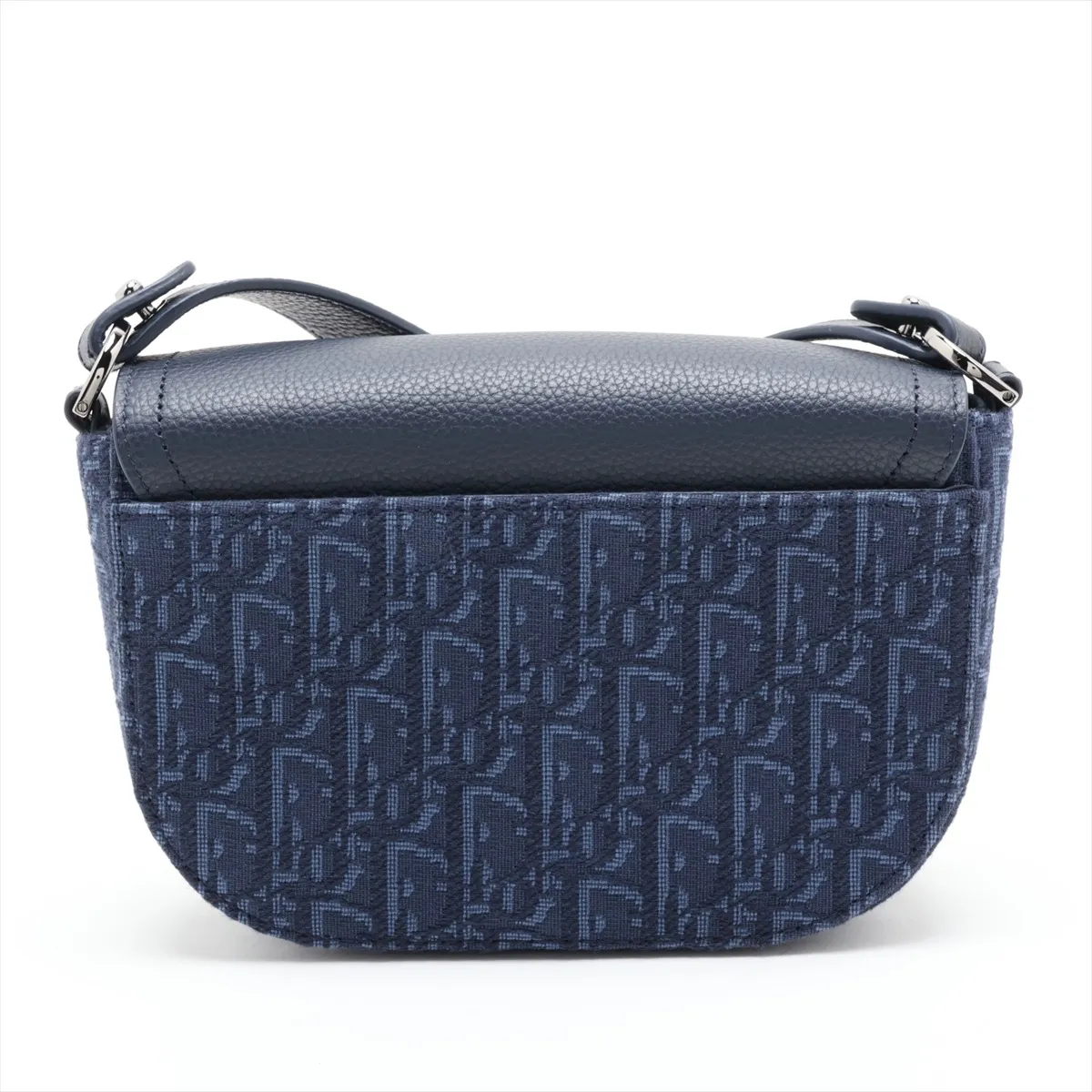 Oblique Saddle Messenger Mini Canvas x Leather Shoulder Bag, Navy, Lucky Star Outlet — view 2