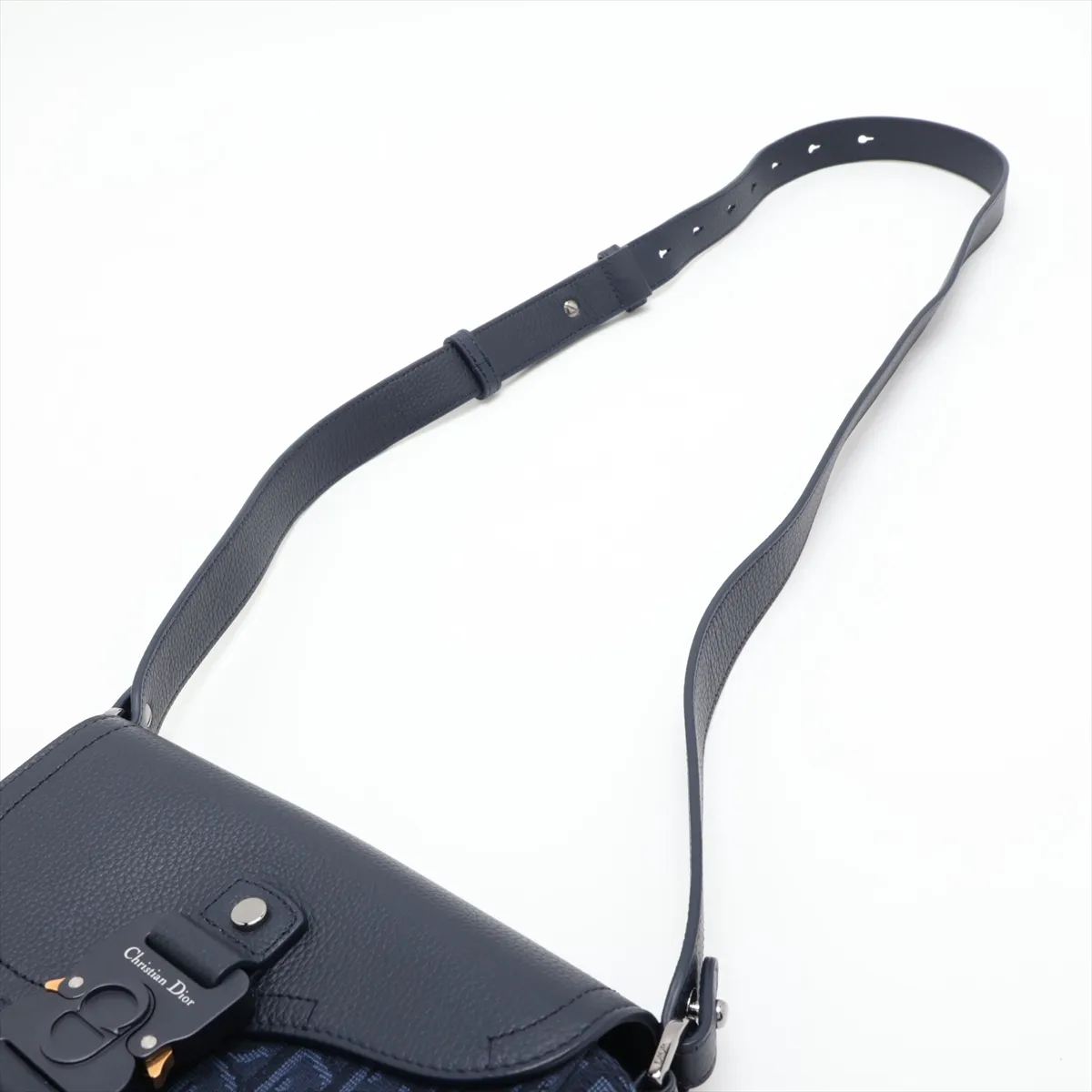 Oblique Saddle Messenger Mini Canvas x Leather Shoulder Bag, Navy, Lucky Star Outlet — view 5