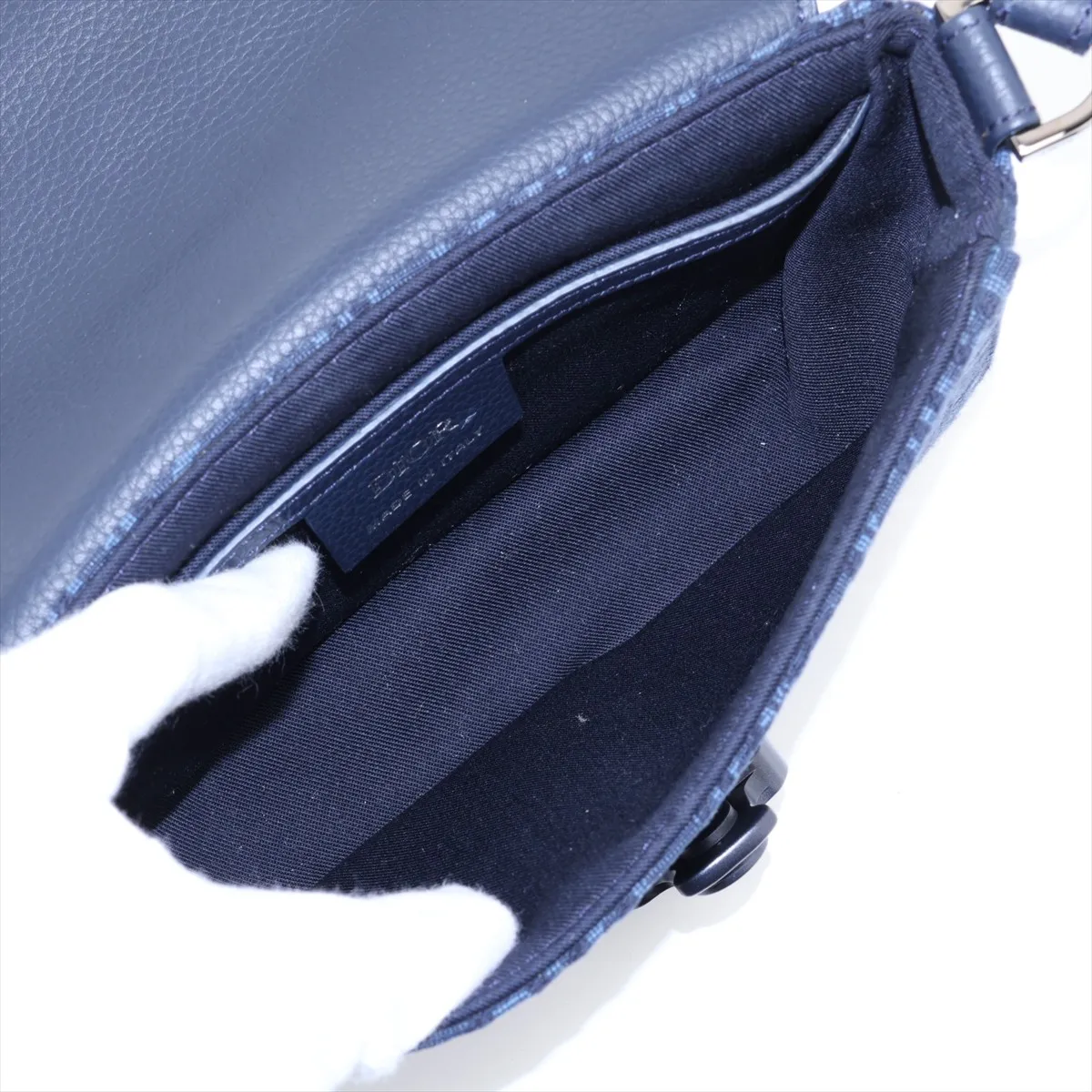 Oblique Saddle Messenger Mini Canvas x Leather Shoulder Bag, Navy, Lucky Star Outlet — view 6