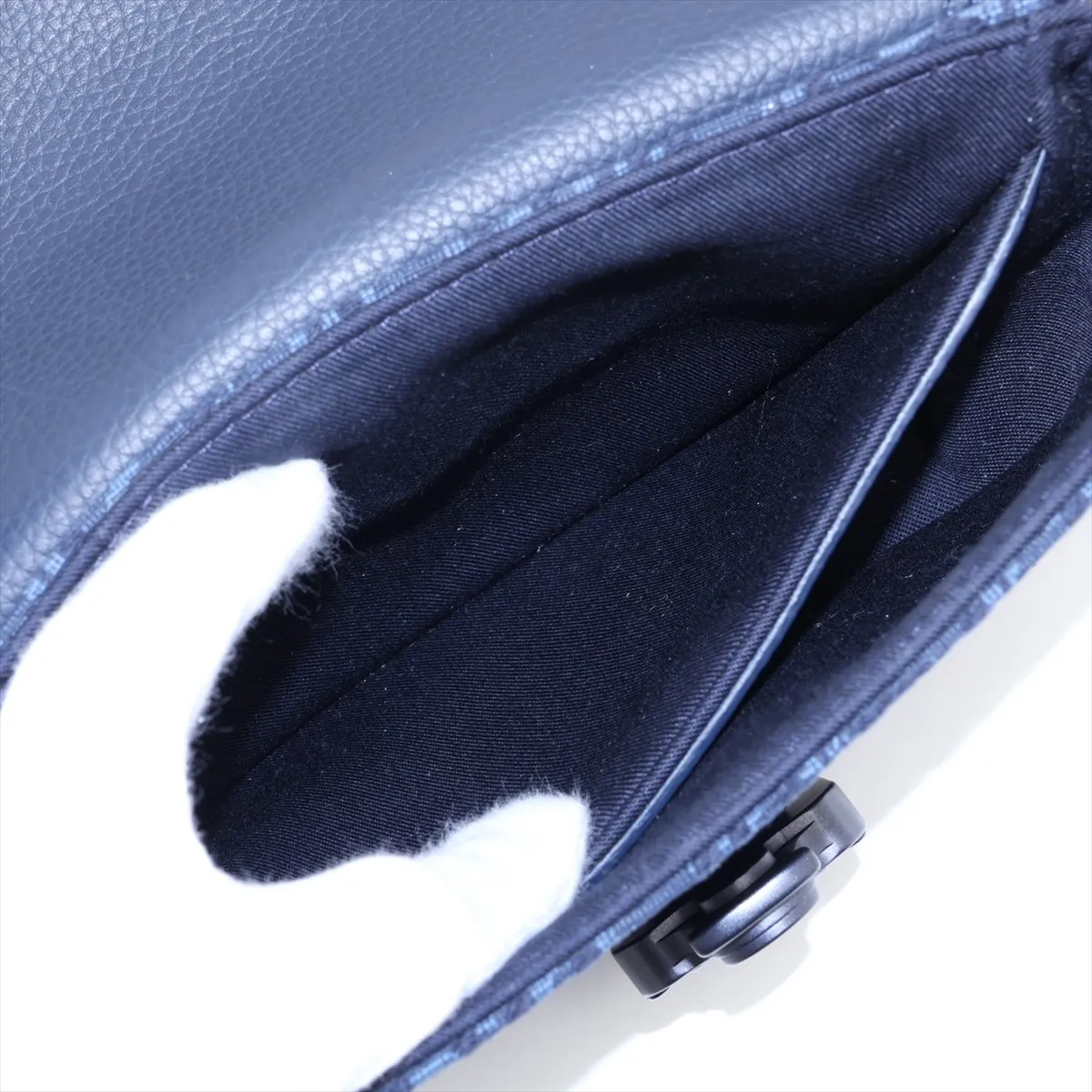 Oblique Saddle Messenger Mini Canvas x Leather Shoulder Bag, Navy, Lucky Star Outlet — view 7