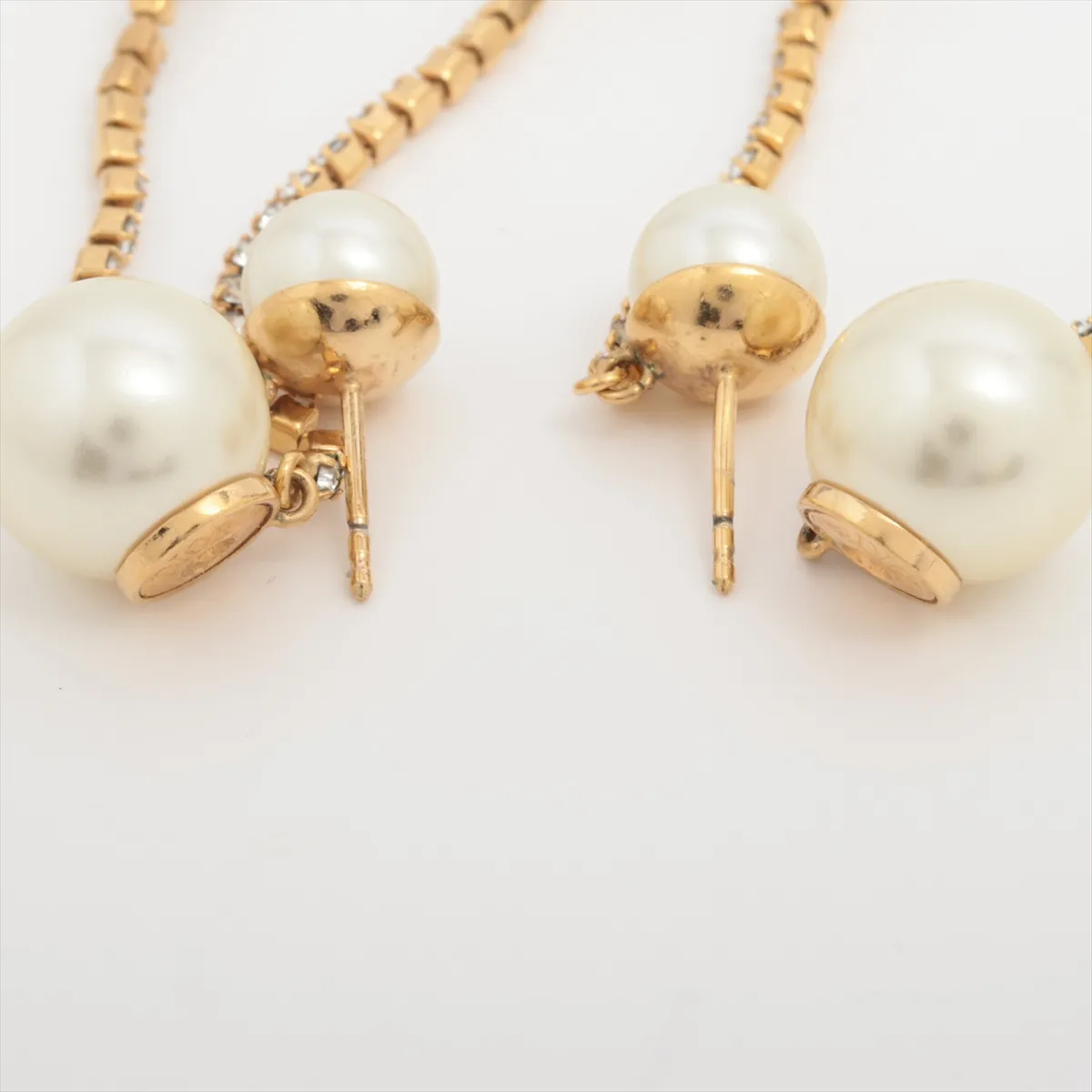 Tribales earrings (for both ears) GP x rhinestone x faux pearl Gold. Shows signs of wear, — view 4