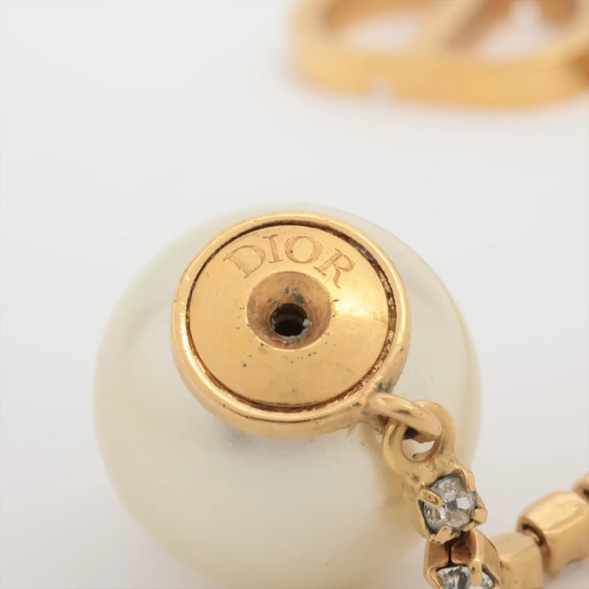 Tribales earrings (for both ears) GP x rhinestone x faux pearl Gold. Shows signs of wear, — view 5