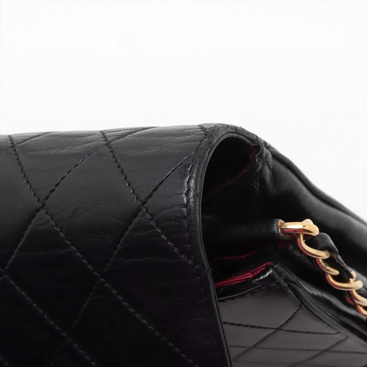 Matelasse Lambskin Chain Shoulder Bag Black Gold Hardware — view 12