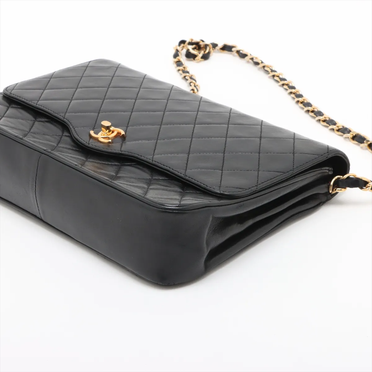 Matelasse Lambskin Chain Shoulder Bag Black Gold Hardware — view 3