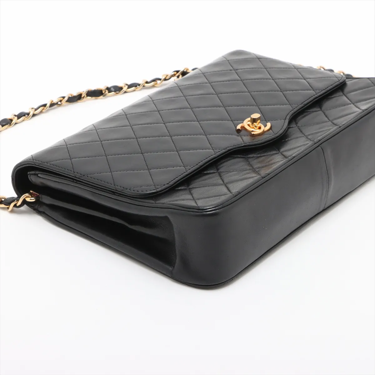 Matelasse Lambskin Chain Shoulder Bag Black Gold Hardware — view 4