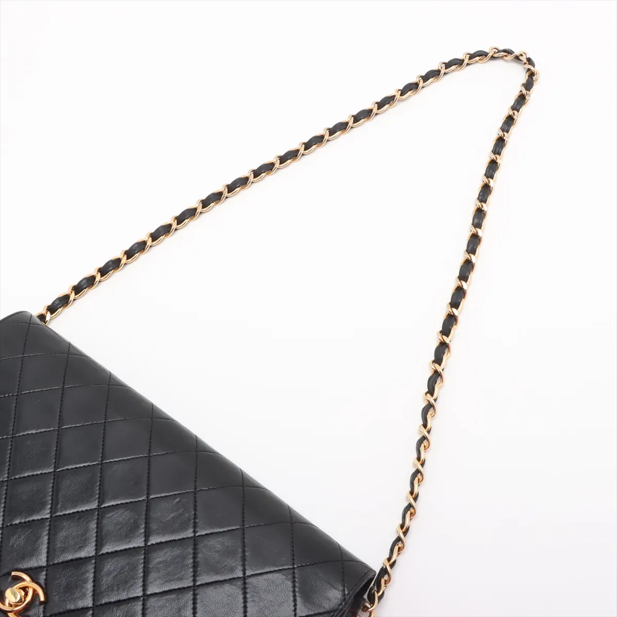 Matelasse Lambskin Chain Shoulder Bag Black Gold Hardware — view 5