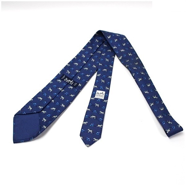 silk tie, navy blue, horse pattern. — view 2