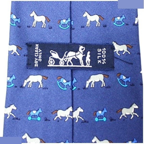 silk tie, navy blue, horse pattern. — view 3