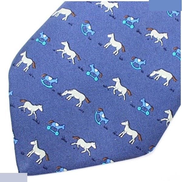 silk tie, navy blue, horse pattern. — view 4
