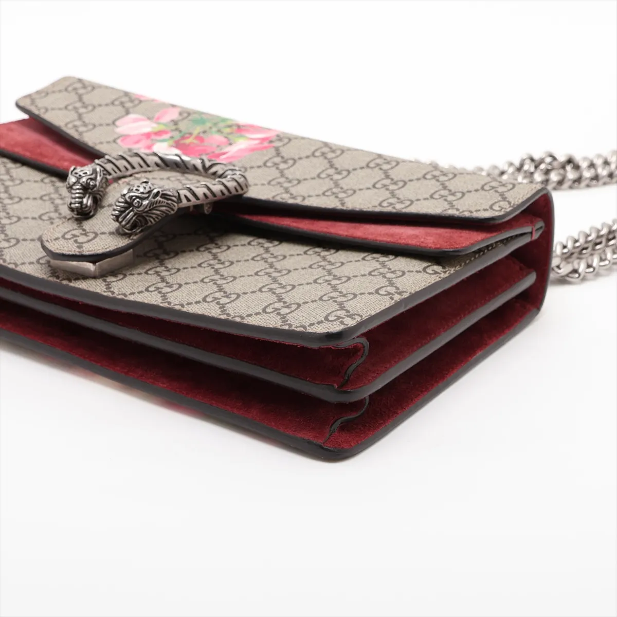 GG Supreme Dionysus PVC x Suede Chain Shoulder Bag, Beige x Red, 400249 — view 3