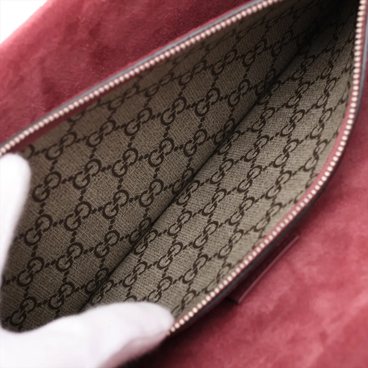 GG Supreme Dionysus PVC x Suede Chain Shoulder Bag, Beige x Red, 400249 — view 8