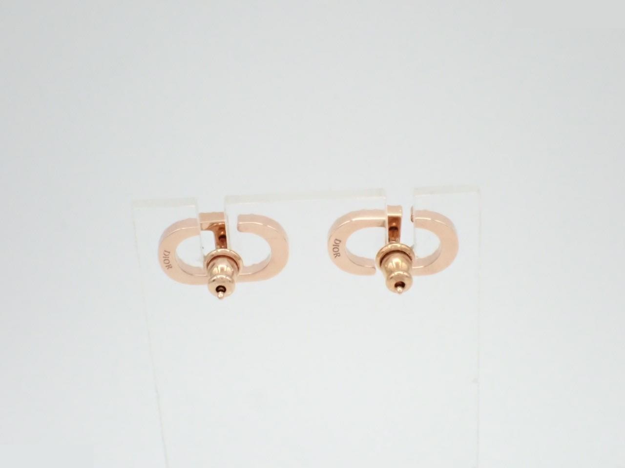 CD logo rhinestone earrings, pink gold, metal. — view 2