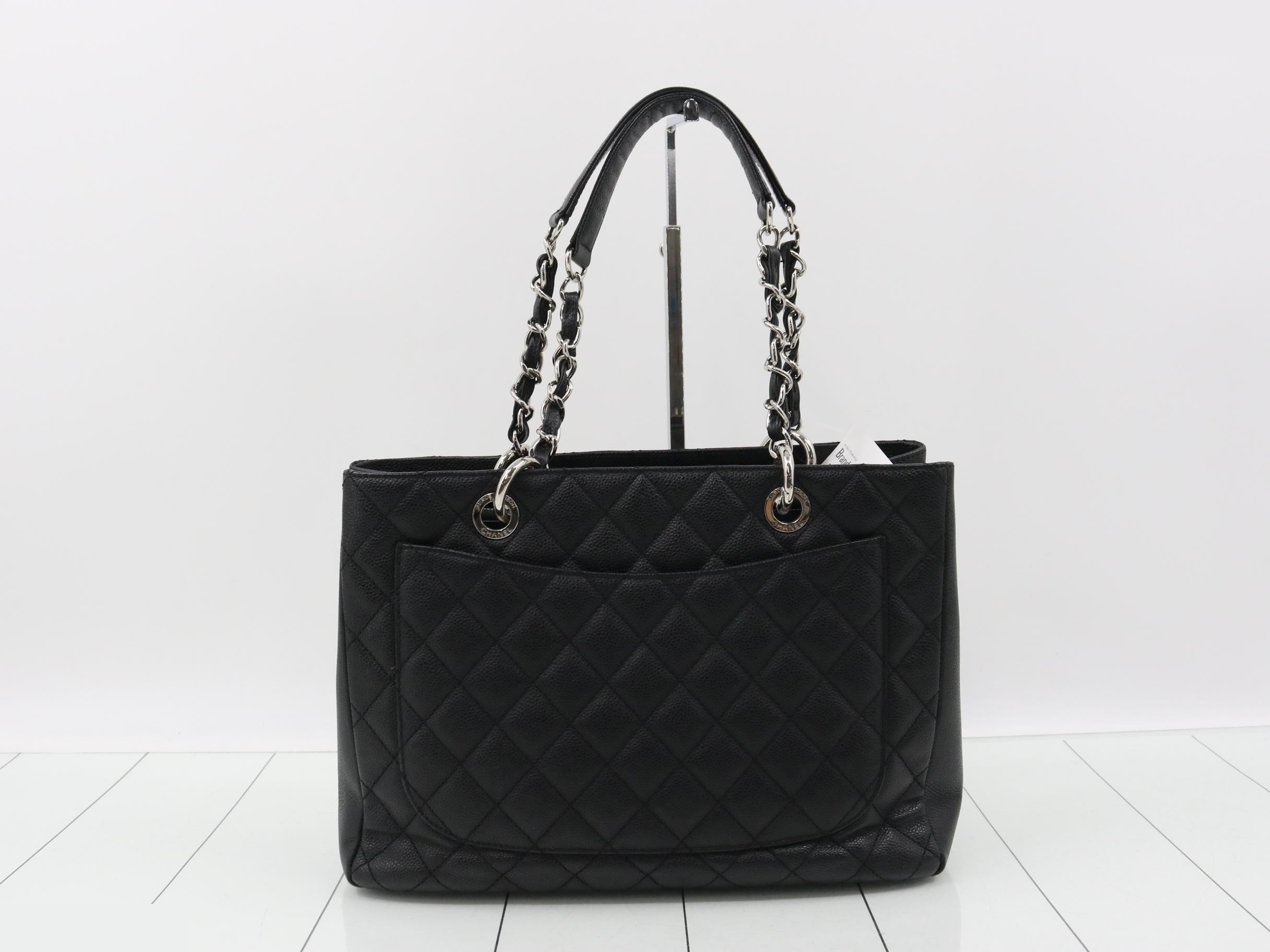 GST Caviar Skin Chain Tote, Black — view 2