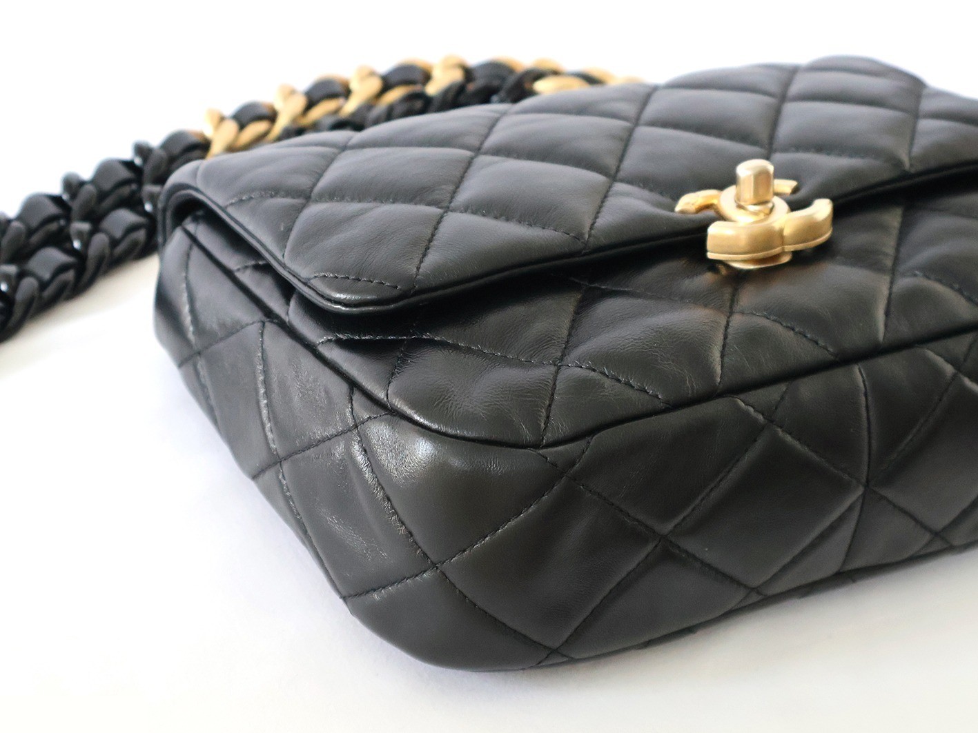 Matelassé Lambskin Chain Shoulder Bag, Black — view 3