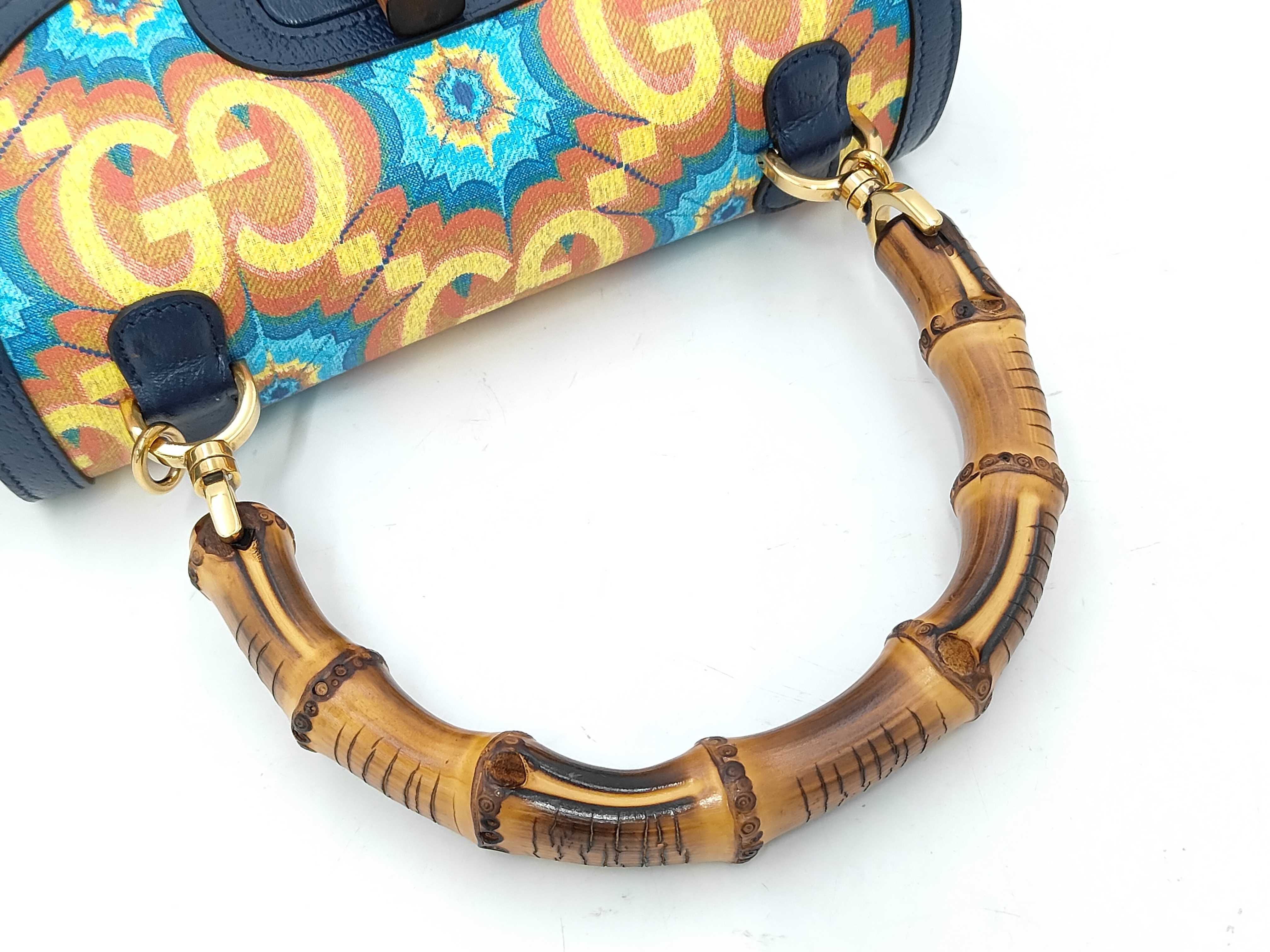 Bamboo 2-Way Handbag, 100th Anniversary Model, GG Kaleidoscope Blue Shoulder Bag — view 3