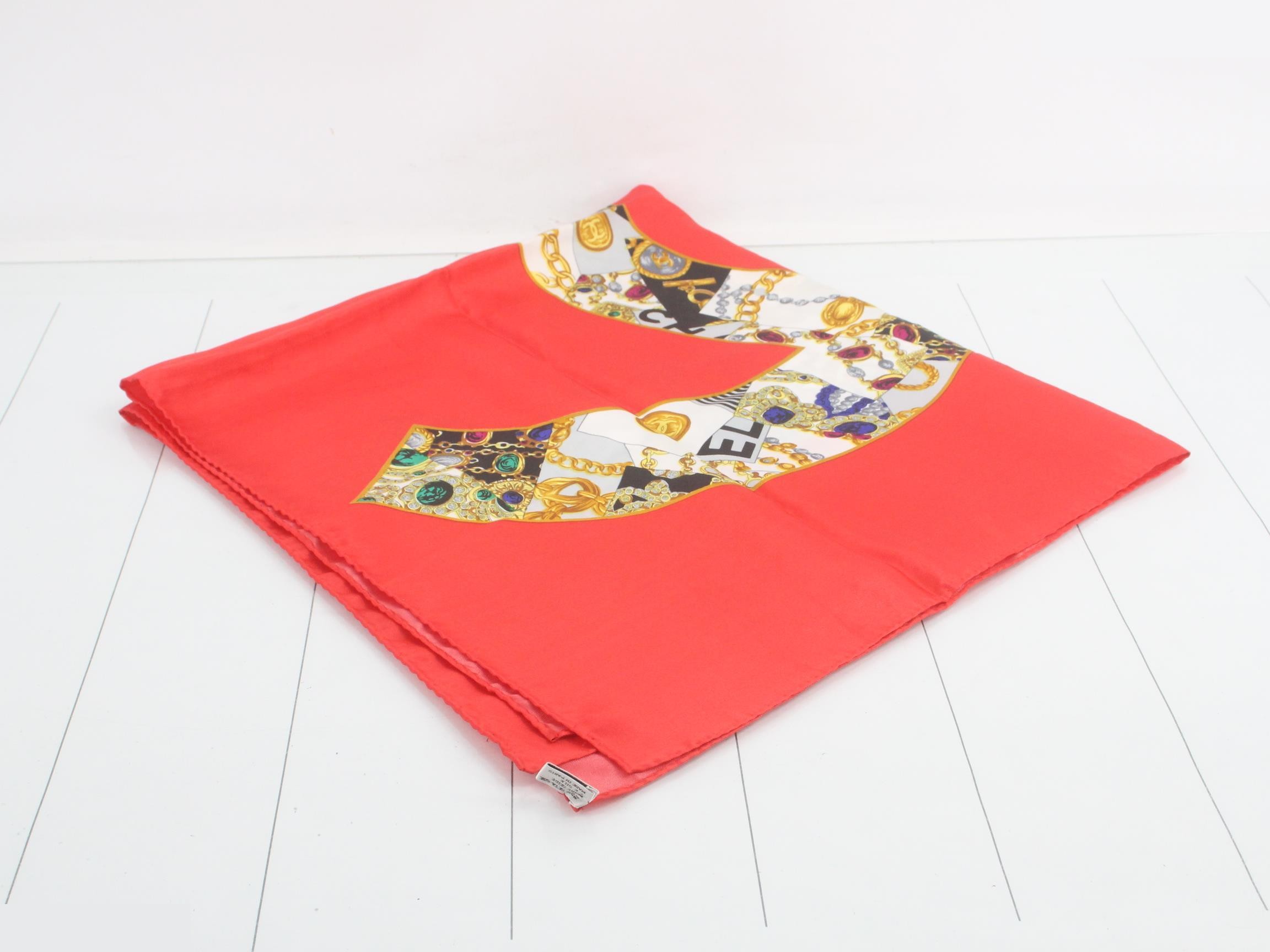 Coco Mark Scarf Silk Red Jewelry Pattern — view 2