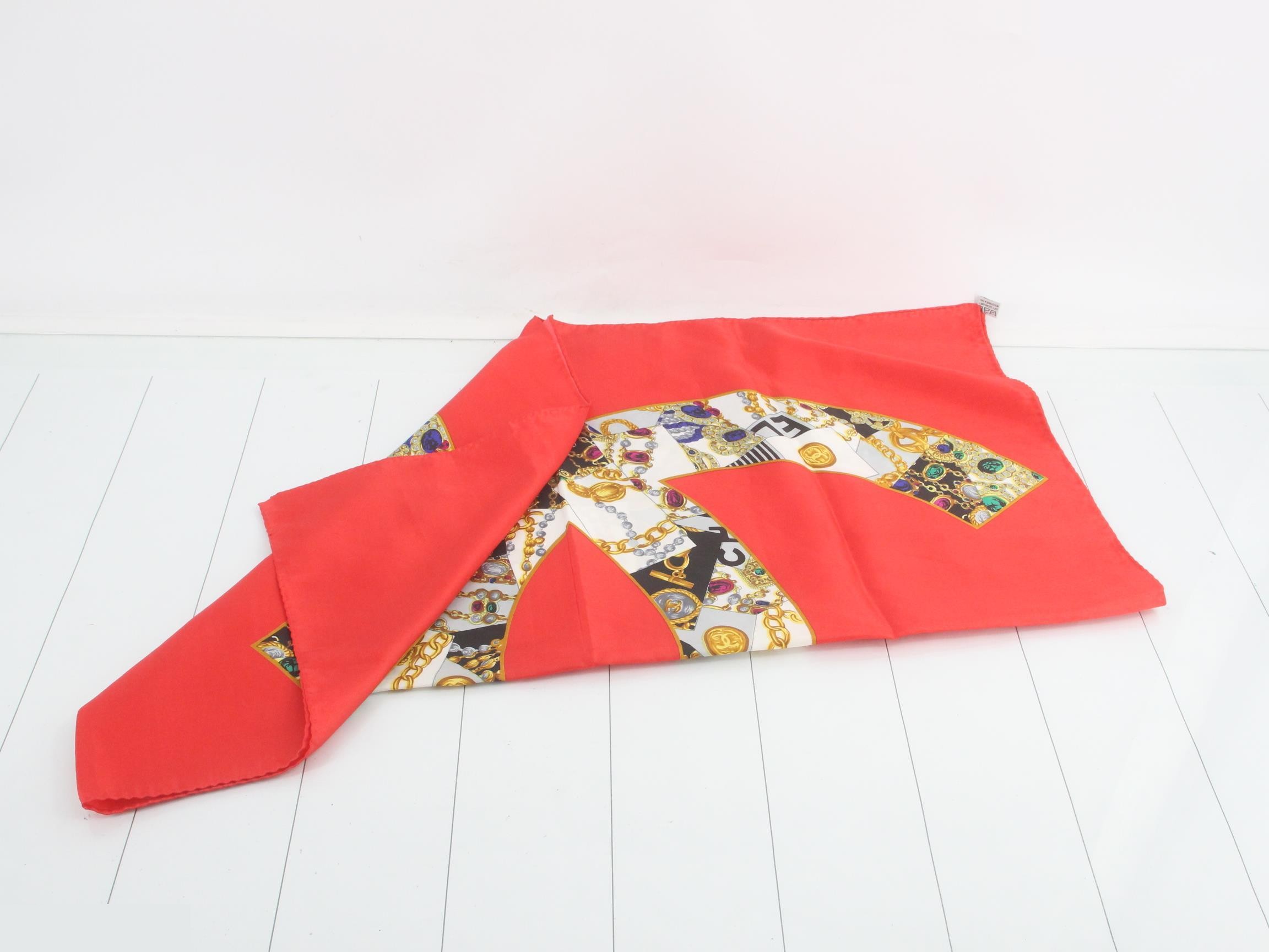 Coco Mark Scarf Silk Red Jewelry Pattern — view 3