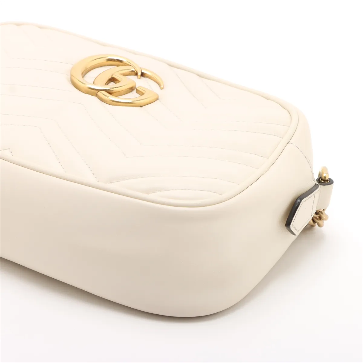 GG Marmont Leather Chain Shoulder Bag White 47632 — view 3