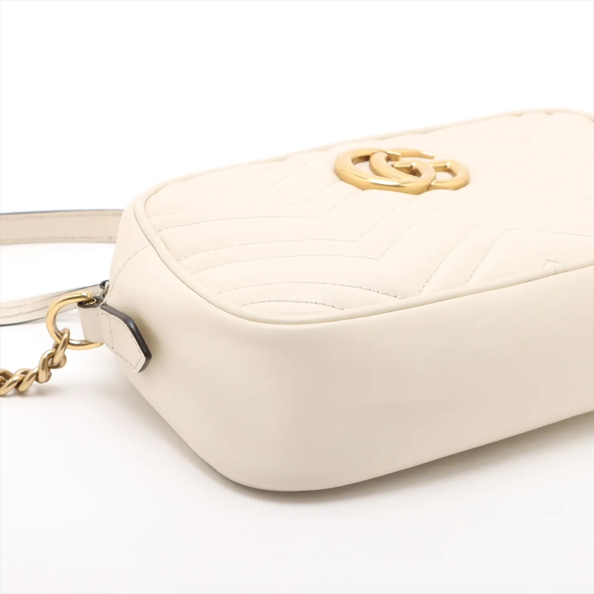 GG Marmont Leather Chain Shoulder Bag White 47632 — view 4