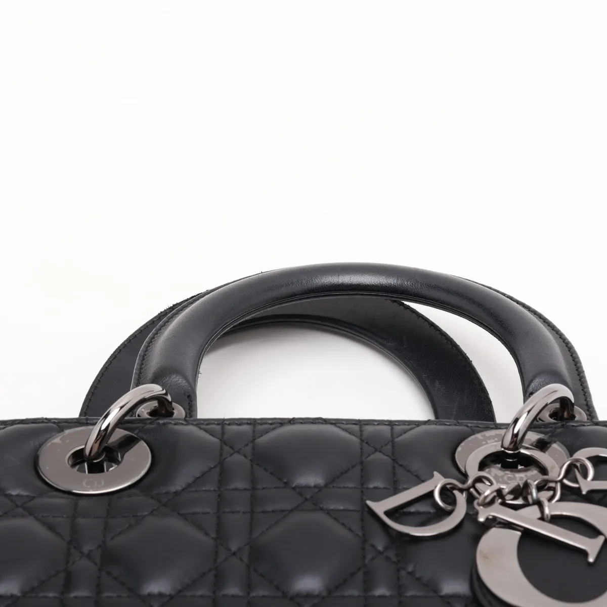 Cannage Lady Dior Leather 2-Way Handbag, Black — view 6