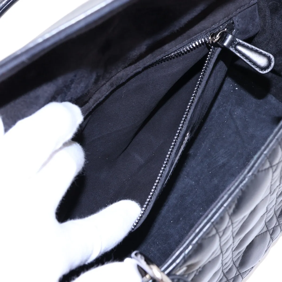 Cannage Lady Dior Leather 2-Way Handbag, Black — view 9