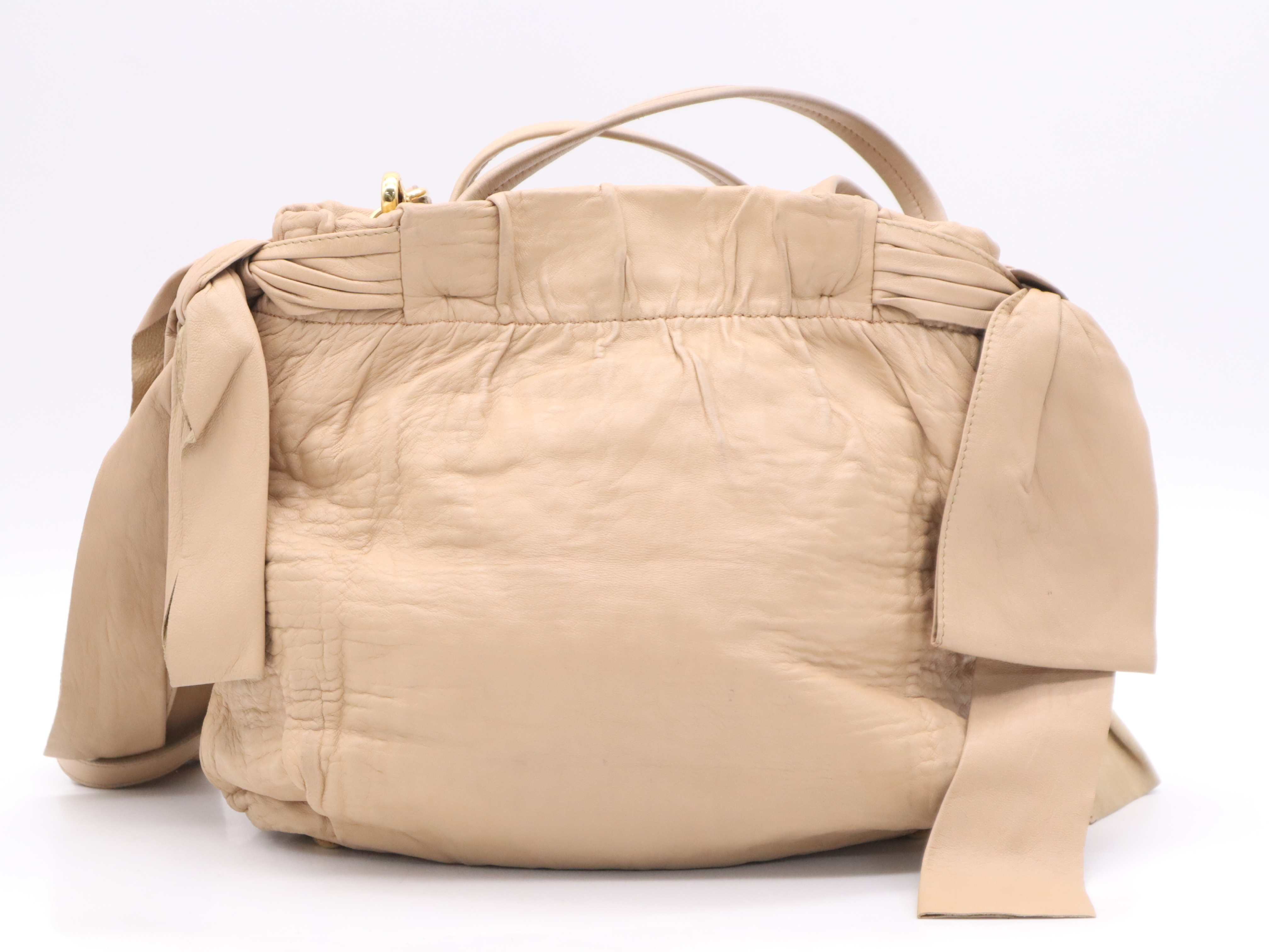 Leather Tote Bag, Beige, Gold Hardware, Shoulder Strap, Card Holder, Handbag — view 2