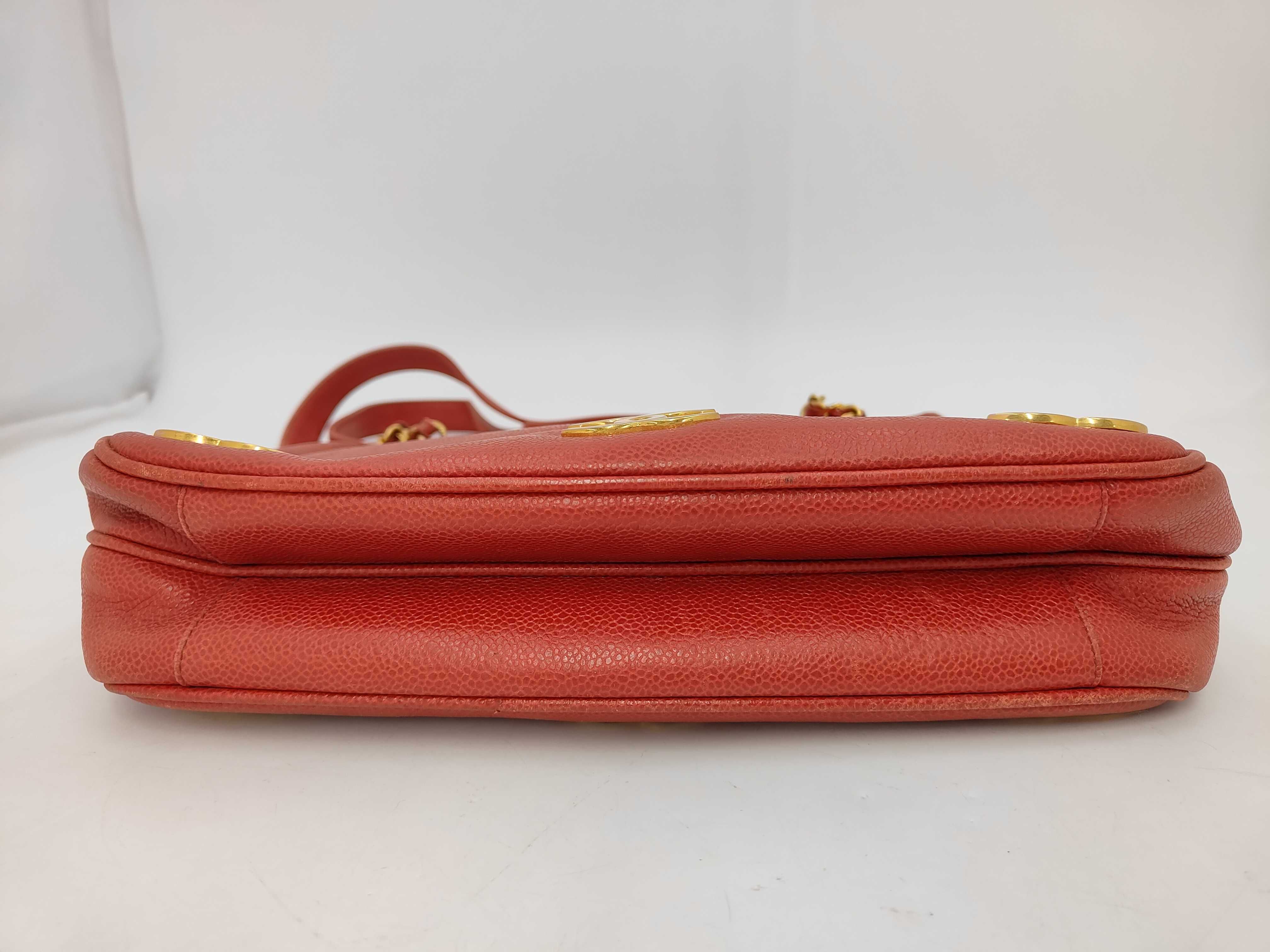 Chain Shoulder Bag, Triple Coco Mark, Red, Caviar Leather Shoulder Bag — view 8