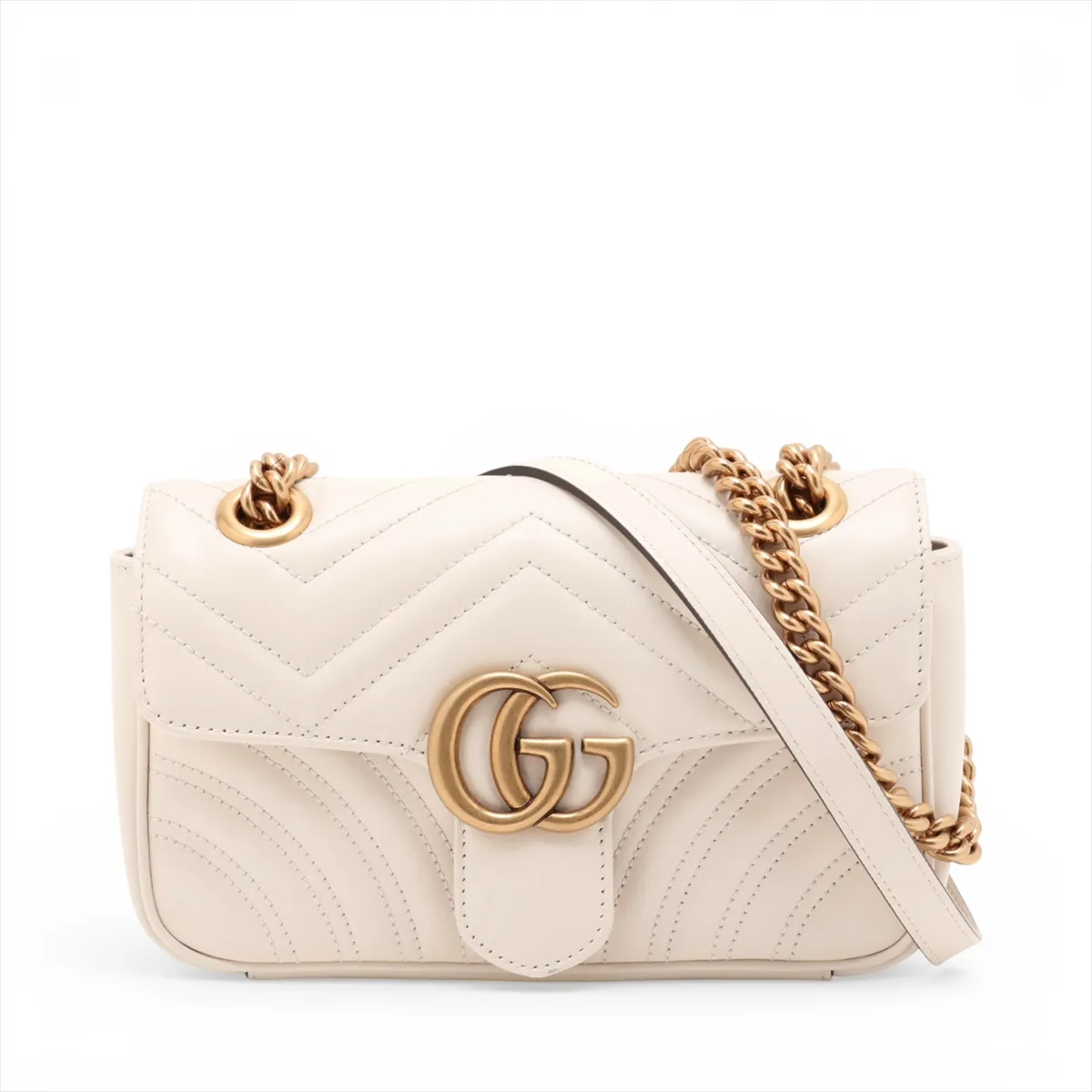 GG Marmont Leather Chain Shoulder Bag, White, 446744