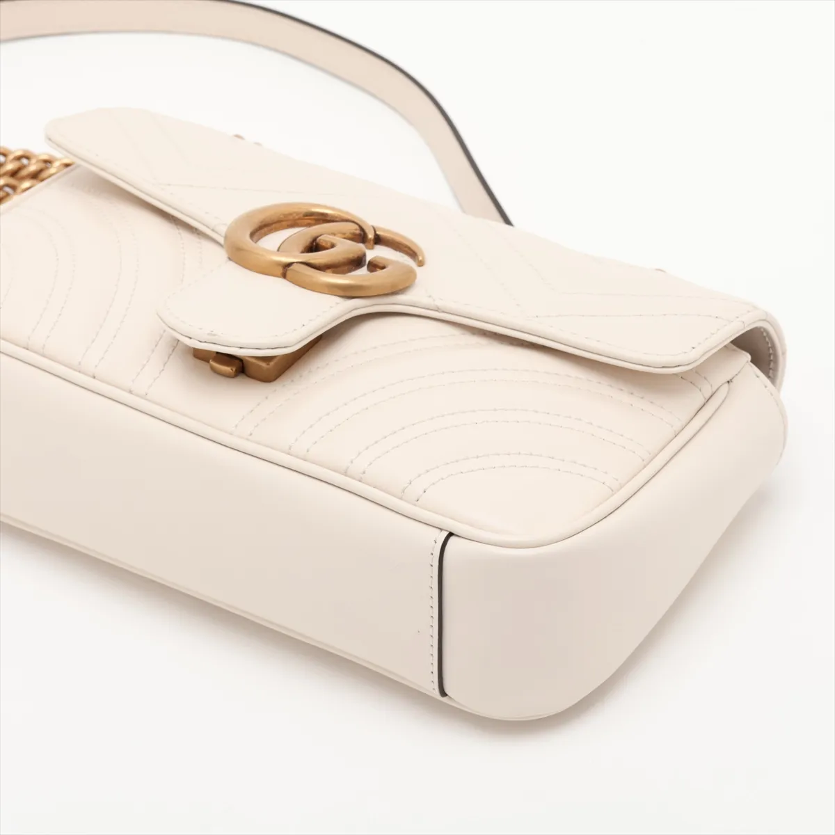 GG Marmont Leather Chain Shoulder Bag, White, 446744 — view 3