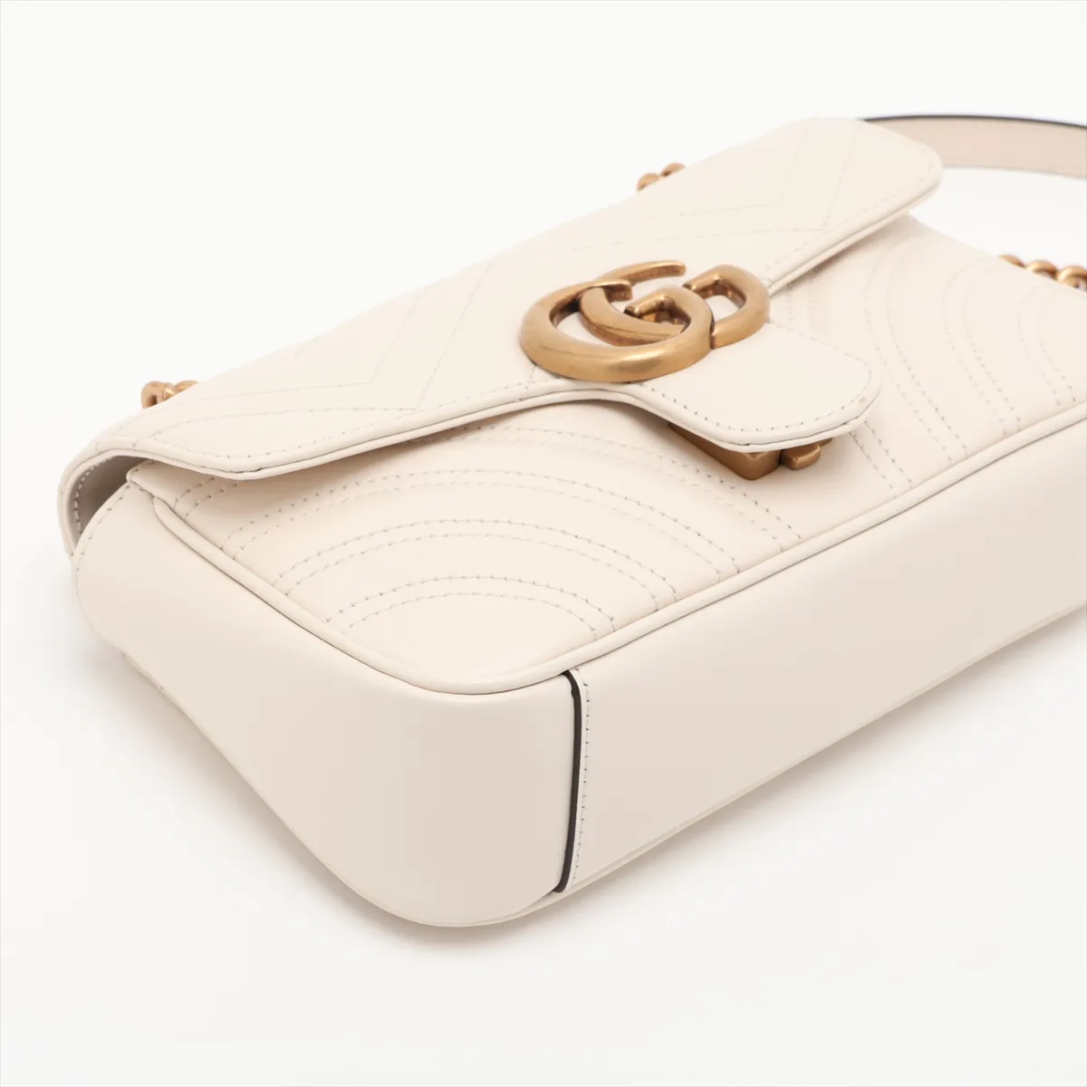 GG Marmont Leather Chain Shoulder Bag, White, 446744 — view 4