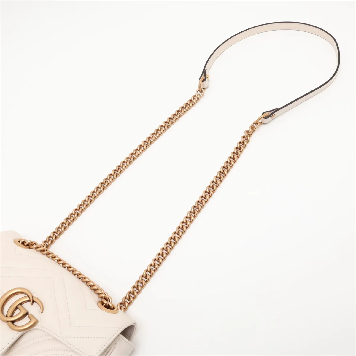 GG Marmont Leather Chain Shoulder Bag, White, 446744 — view 5