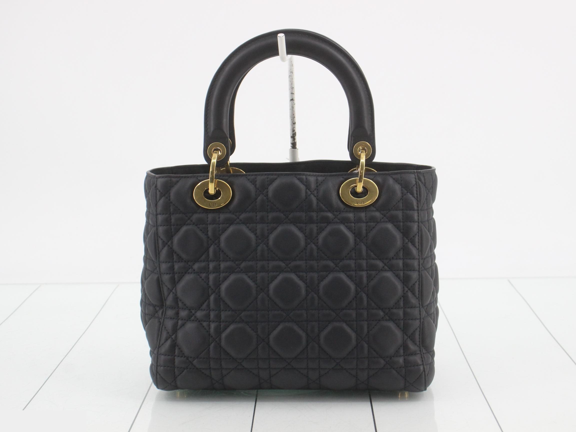 Lady Dior Cannage Leather Black Shoulder Handbag — view 2